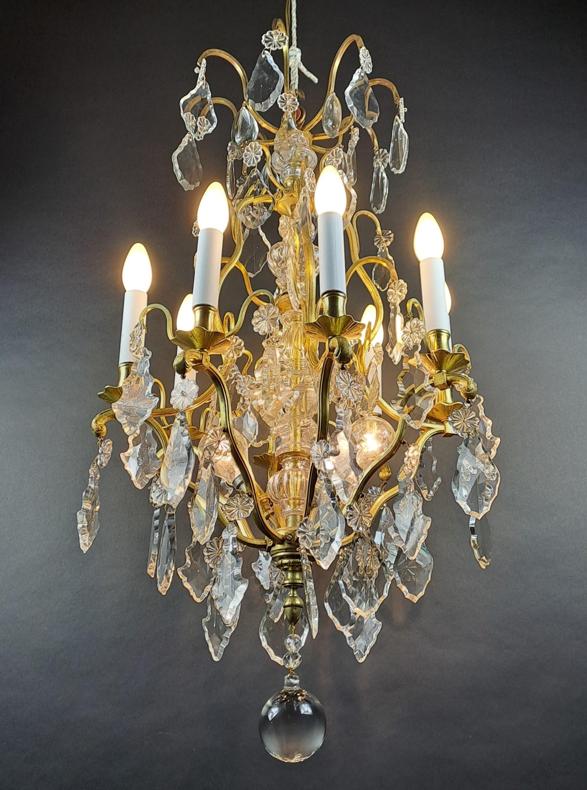 Cage Chandelier In Gilt Bronze And Baccarat Crystal For Sale 5