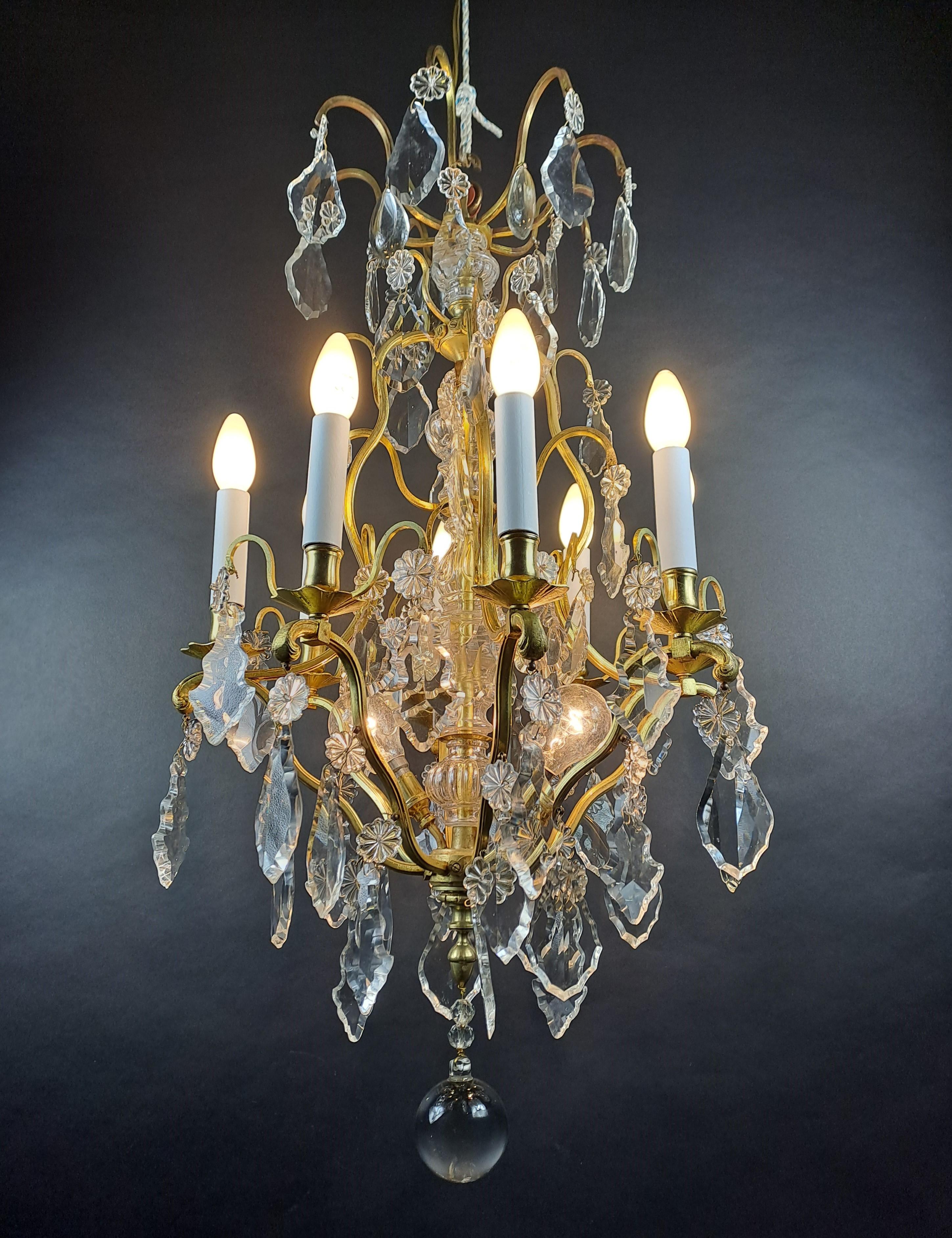 Cage Chandelier In Gilt Bronze And Baccarat Crystal For Sale 6