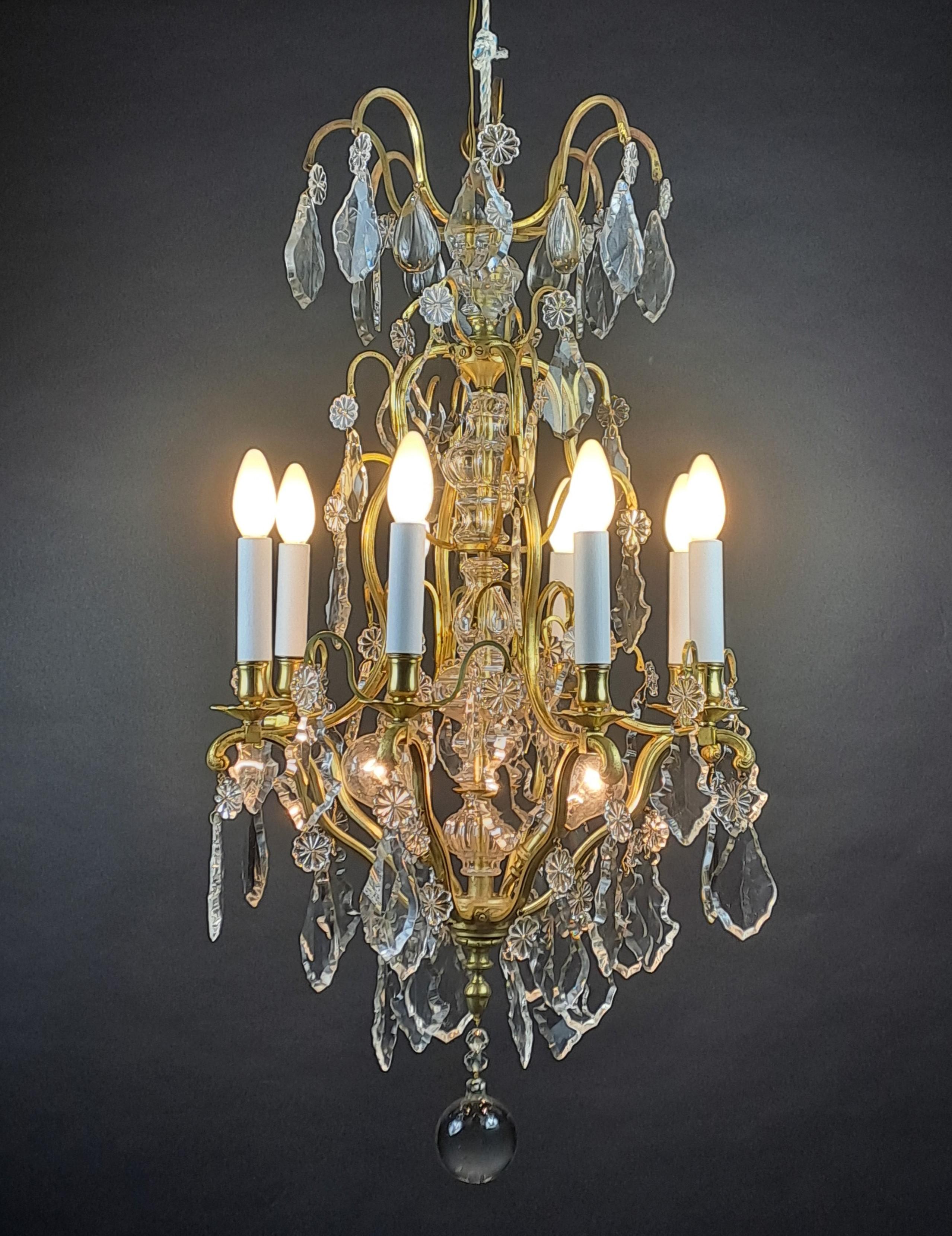 Louis XV Cage Chandelier In Gilt Bronze And Baccarat Crystal For Sale
