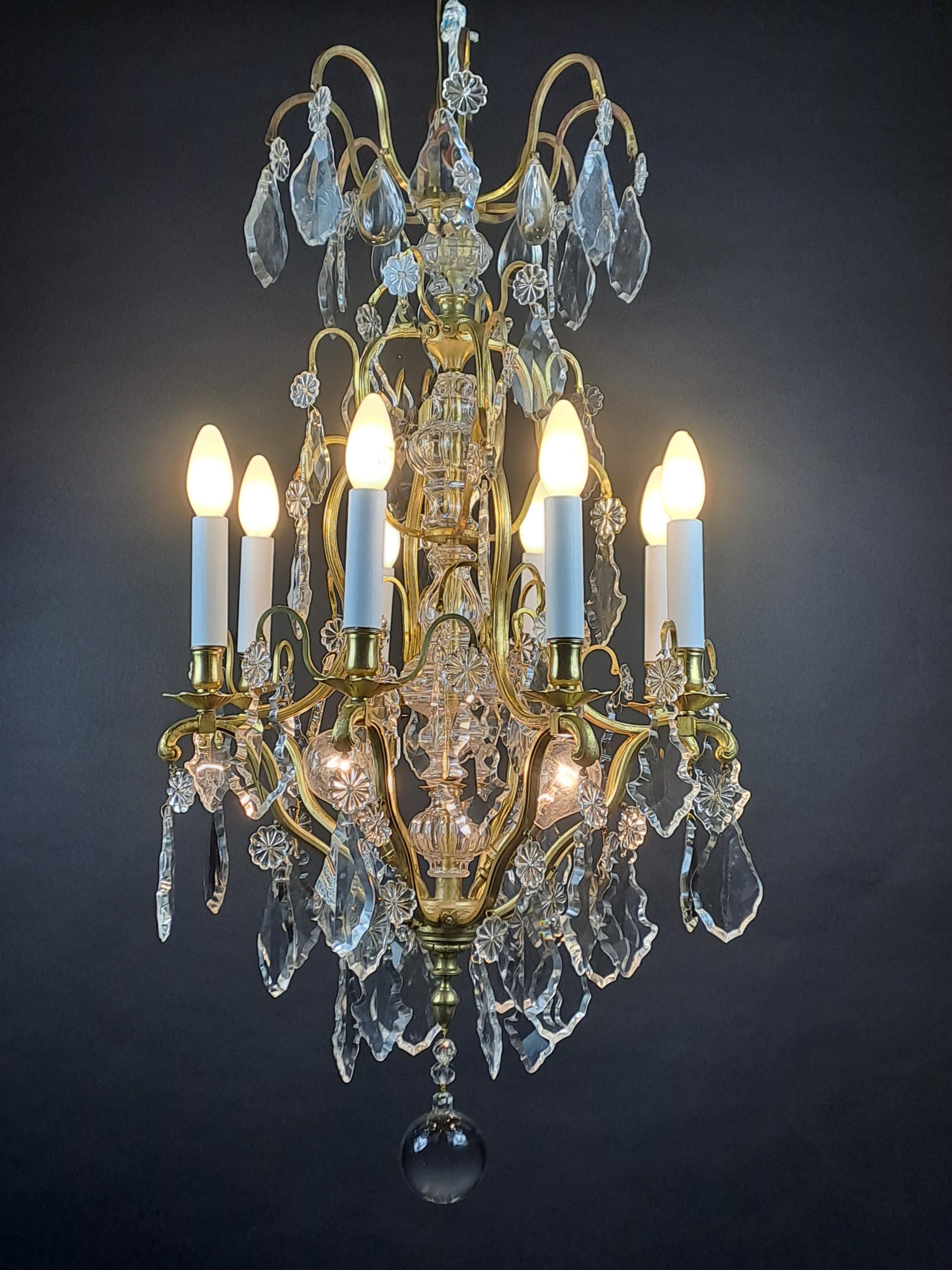 French Cage Chandelier In Gilt Bronze And Baccarat Crystal For Sale