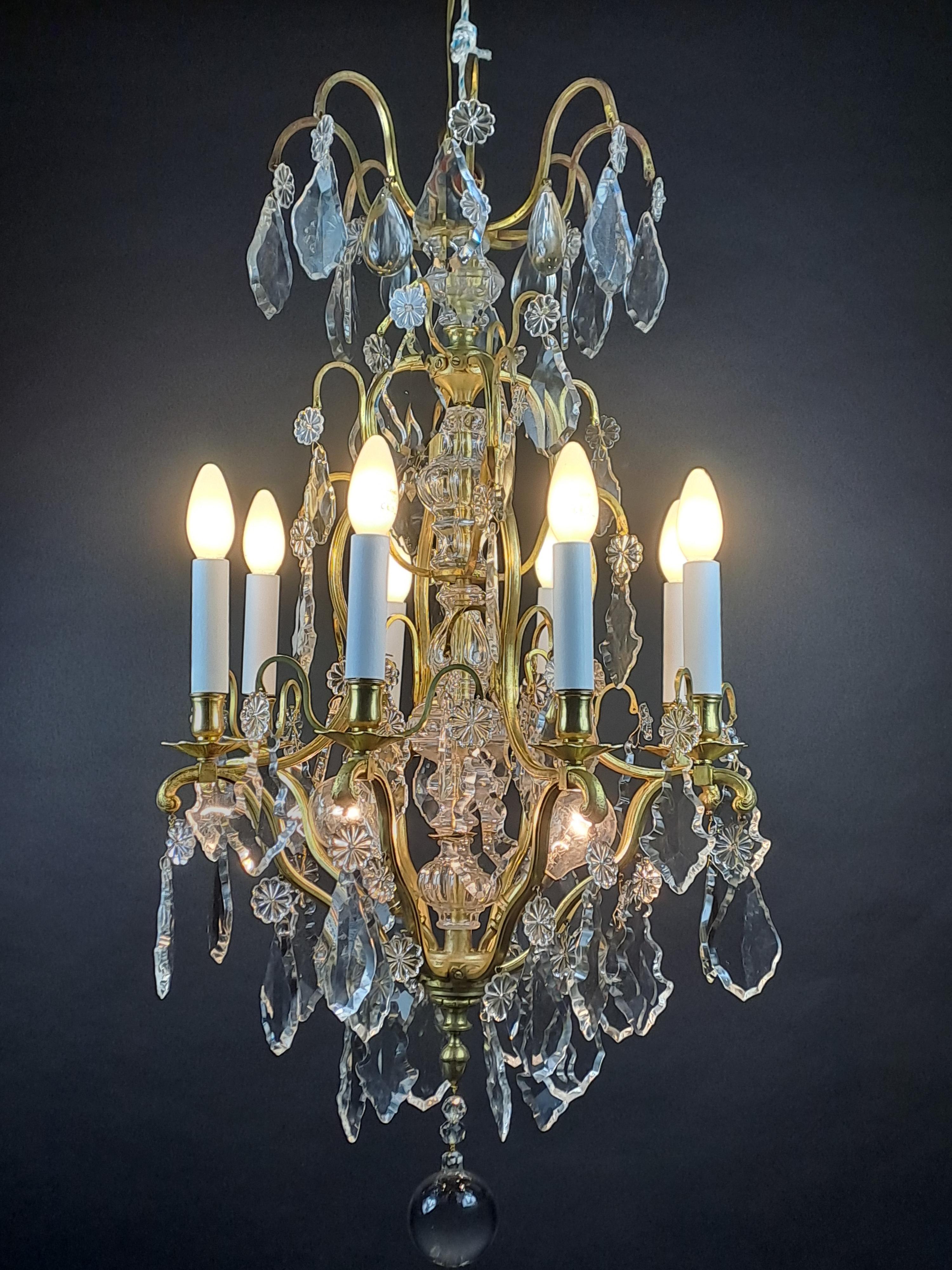 Cage Chandelier In Gilt Bronze And Baccarat Crystal In Good Condition For Sale In BARSAC, FR