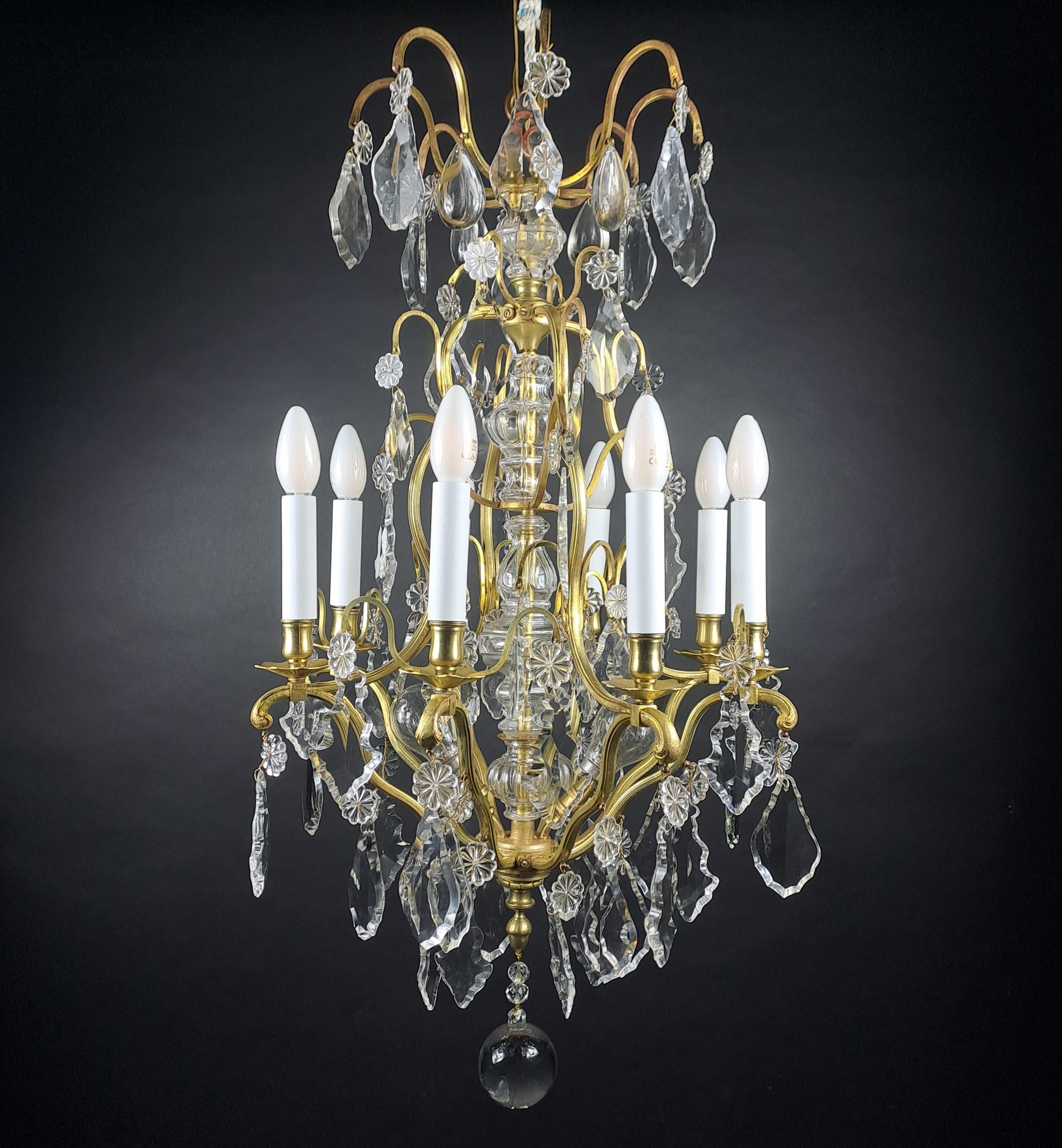 19th Century Cage Chandelier In Gilt Bronze And Baccarat Crystal For Sale