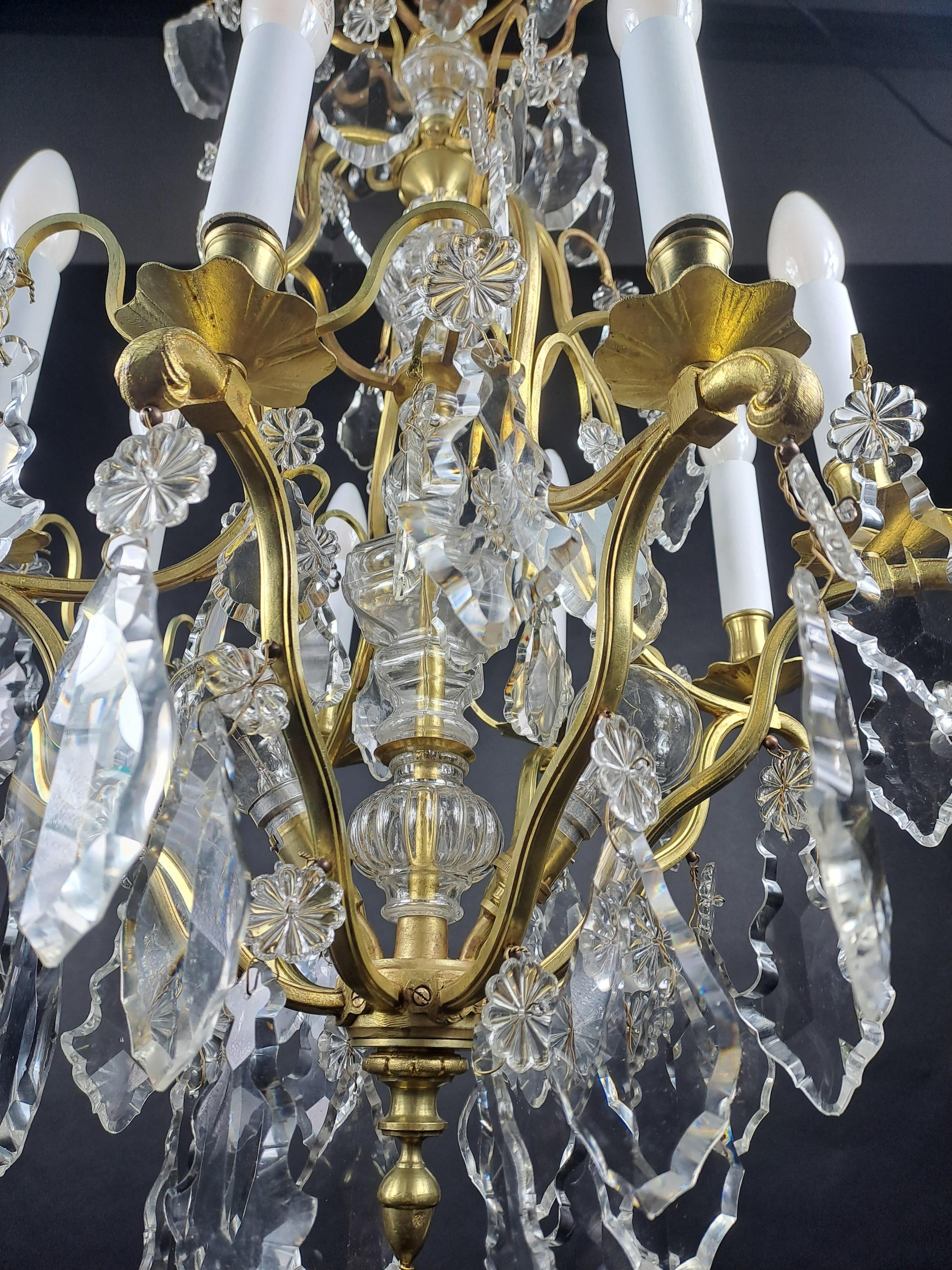 Cage Chandelier In Gilt Bronze And Baccarat Crystal For Sale 1