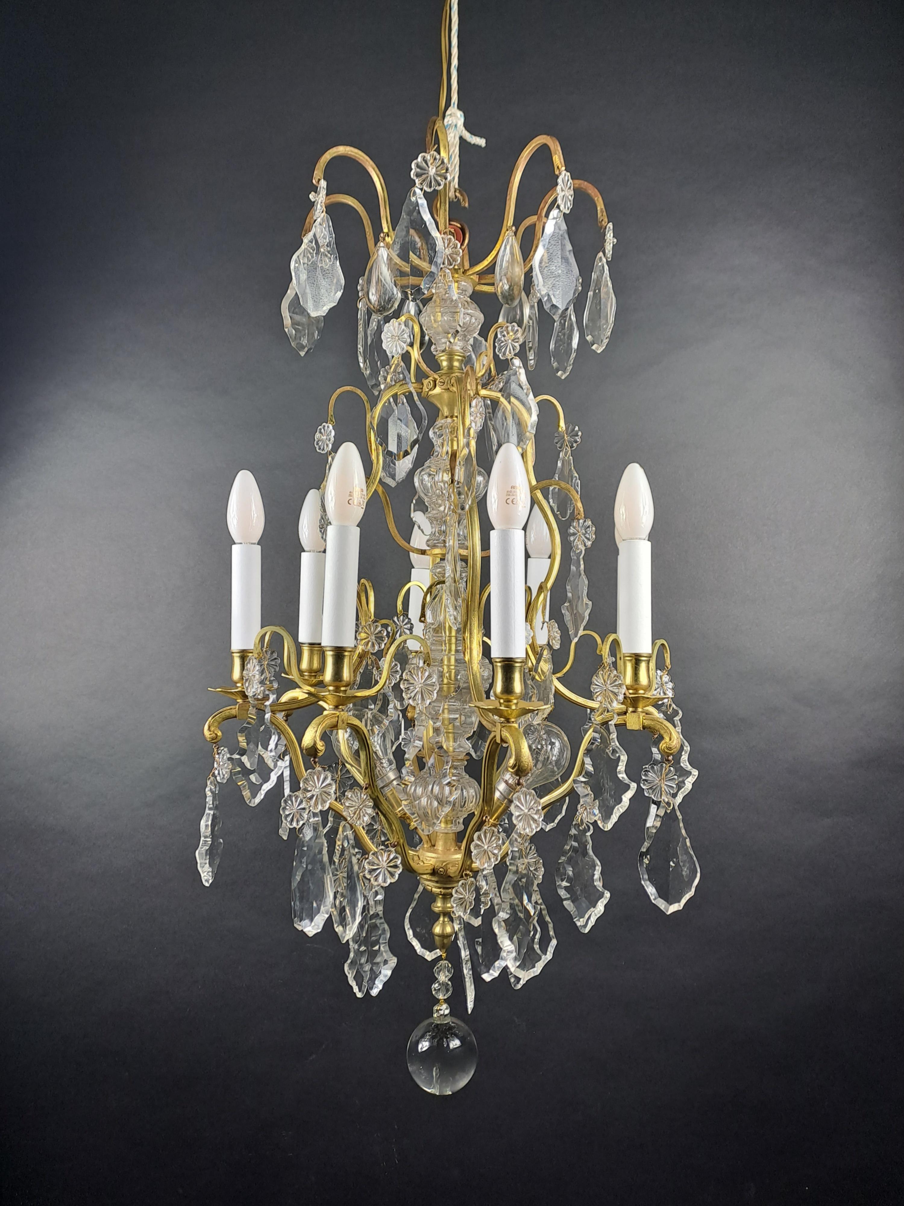 Cage Chandelier In Gilt Bronze And Baccarat Crystal For Sale 2