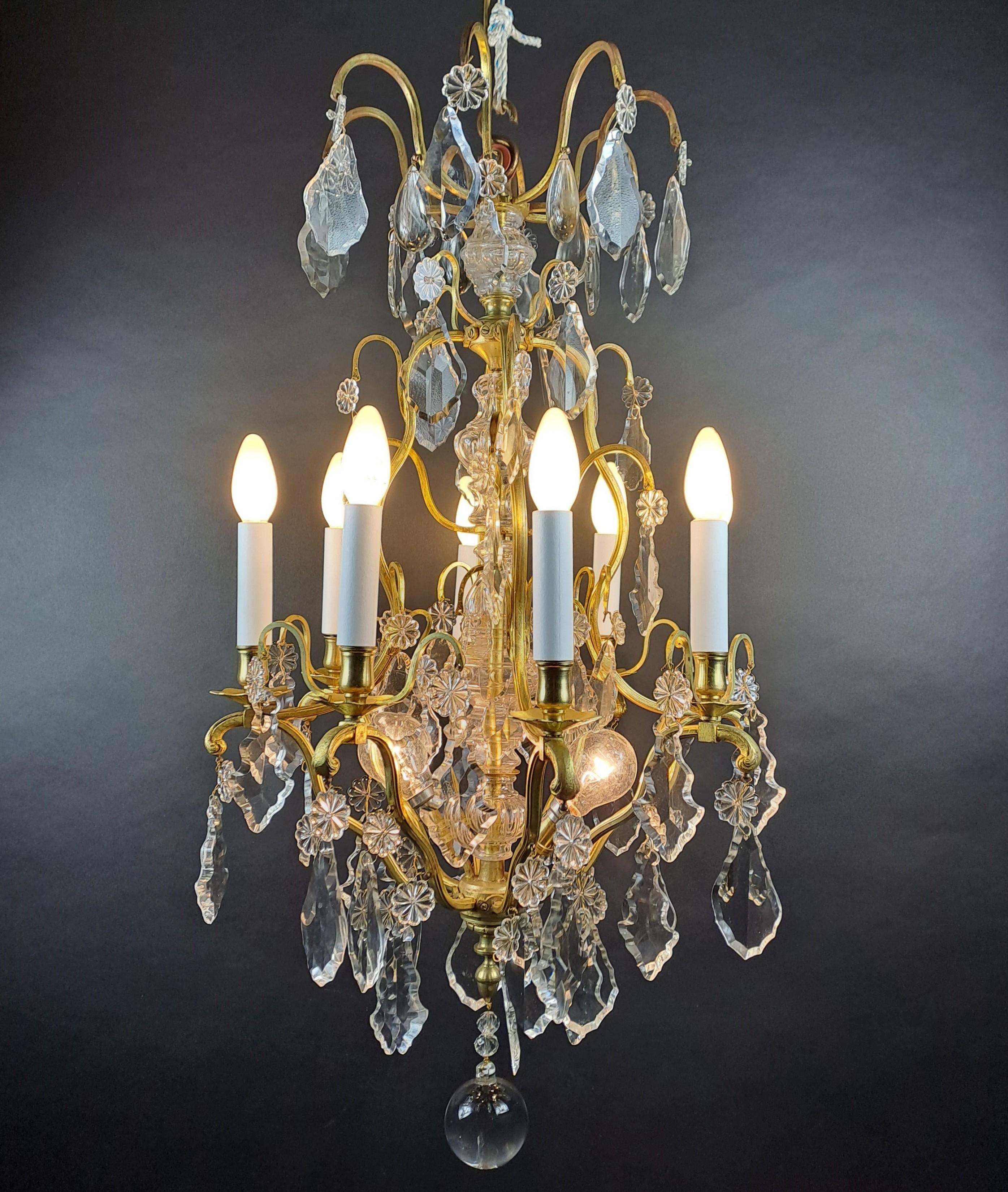 Cage Chandelier In Gilt Bronze And Baccarat Crystal For Sale 3