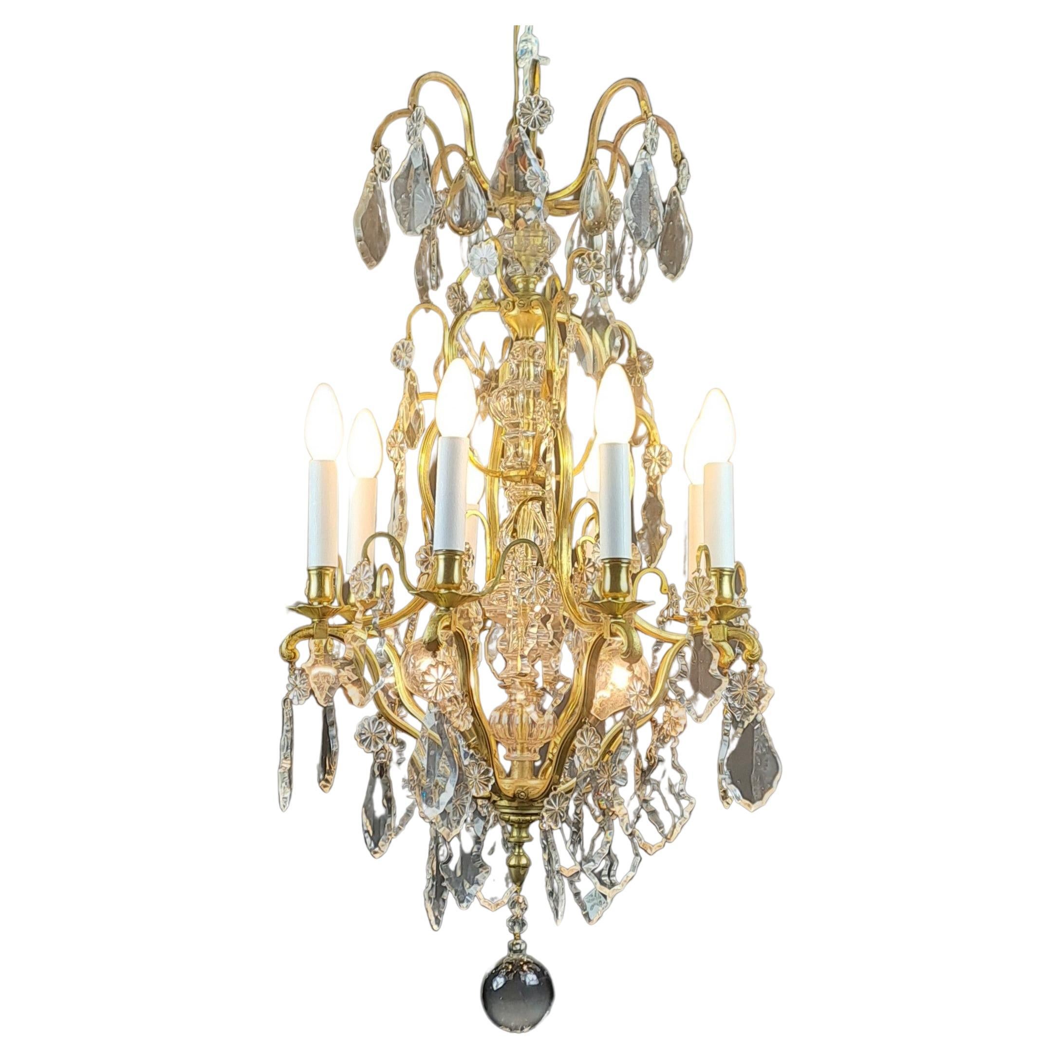 Cage Chandelier In Gilt Bronze And Baccarat Crystal