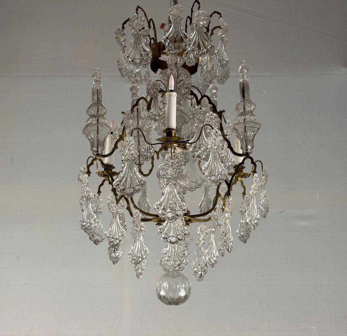 Cage chandelier with moulded glass and bronze pendants, circa 1800 For Sale 6