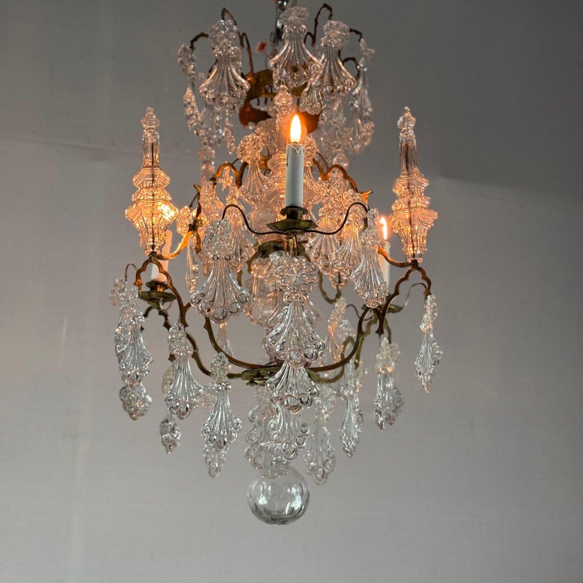 Cage chandelier with moulded glass and bronze pendants, circa 1800 For Sale 7