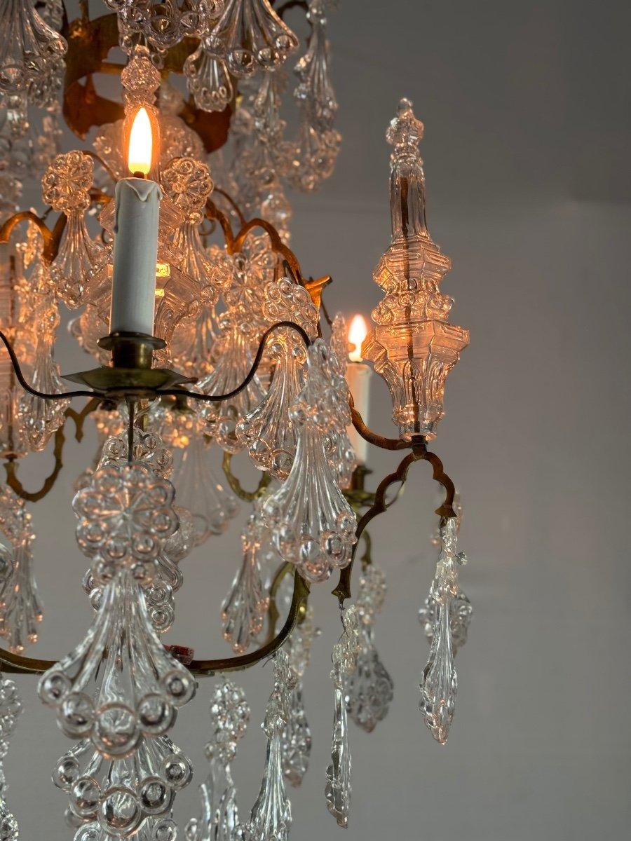 Cage chandelier with moulded glass and bronze pendants, circa 1800 For Sale 1