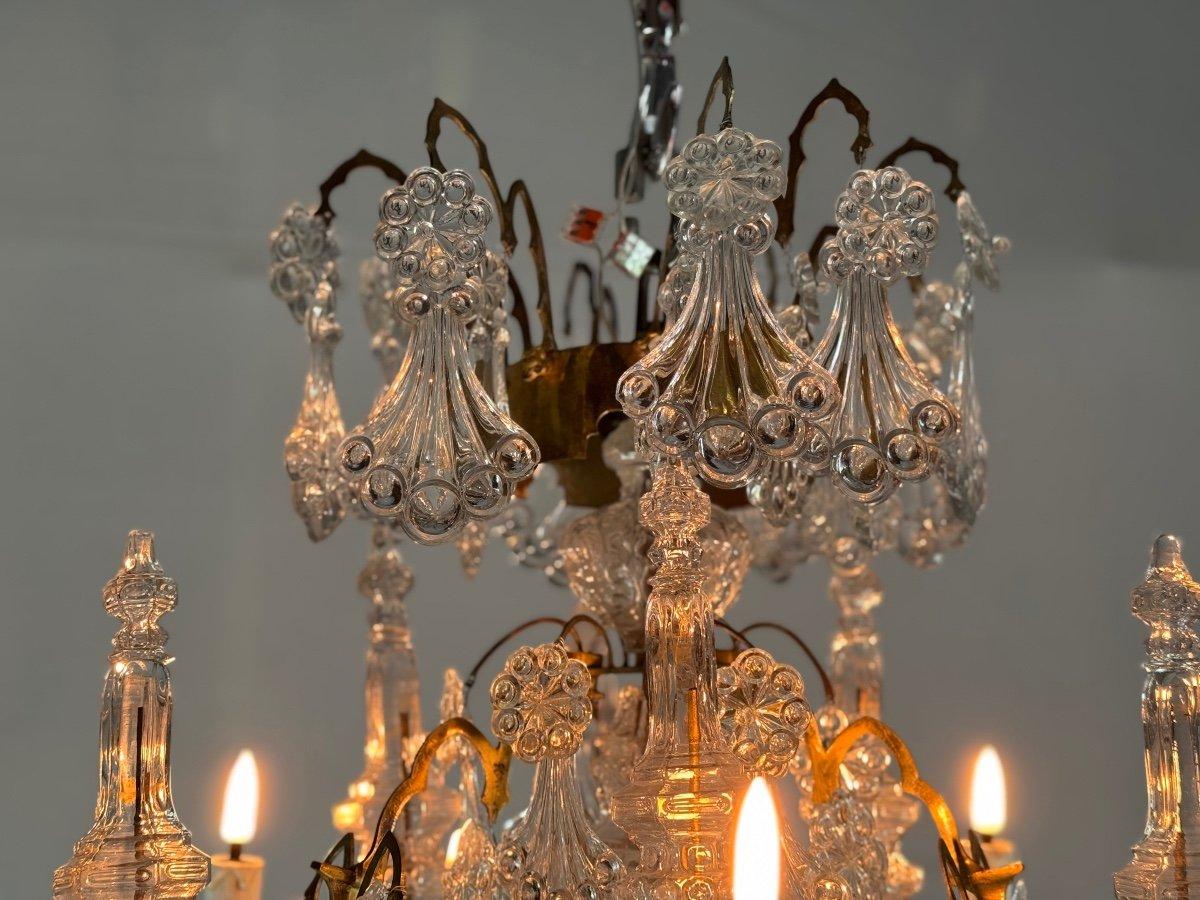 Cage chandelier with moulded glass and bronze pendants, circa 1800 For Sale 2