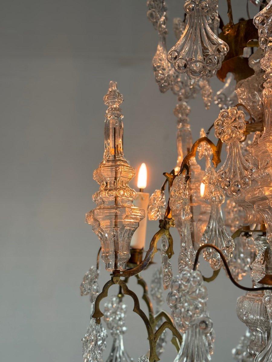 Cage chandelier with moulded glass and bronze pendants, circa 1800 For Sale 3