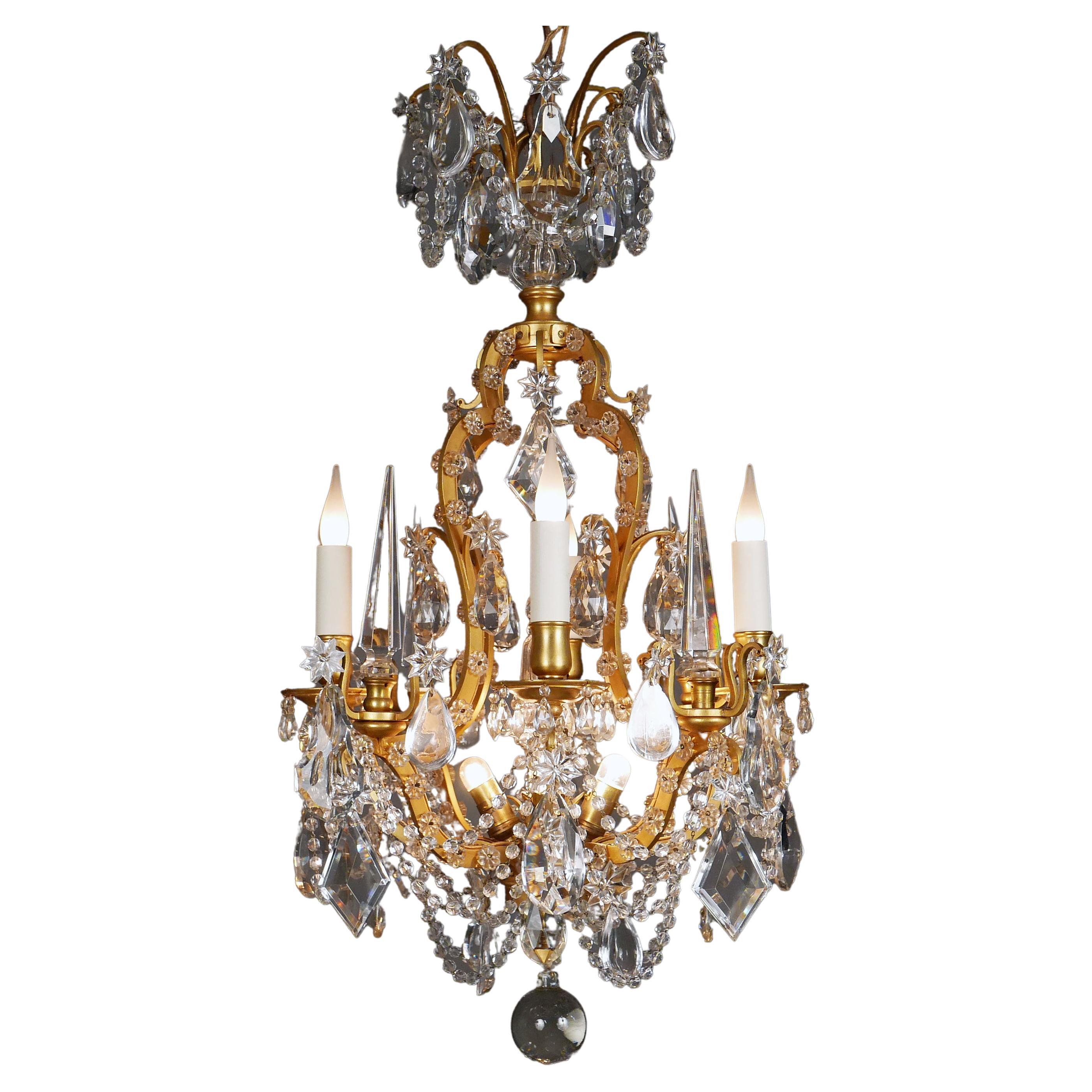 "Cage" Crystal and Bronze Chandelier attr. to Maison Baguès, France, circa 1880 For Sale