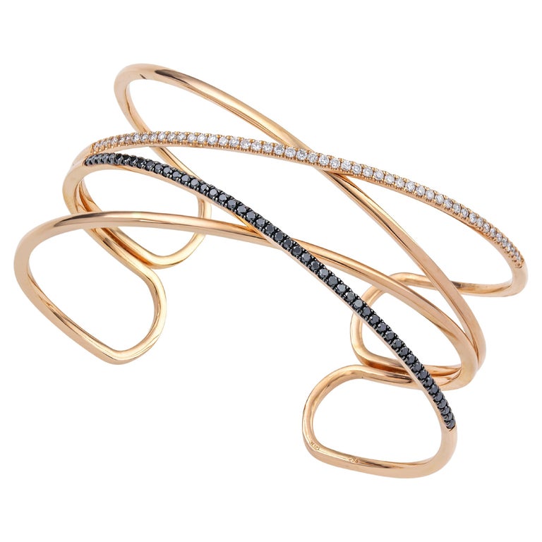 Cage Cuff Bracelet Black and White Brilliant Cut Diamonds 18Kt