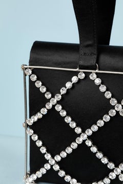 Cage evening bag in black satin and rhinestone Daniel Swarovski