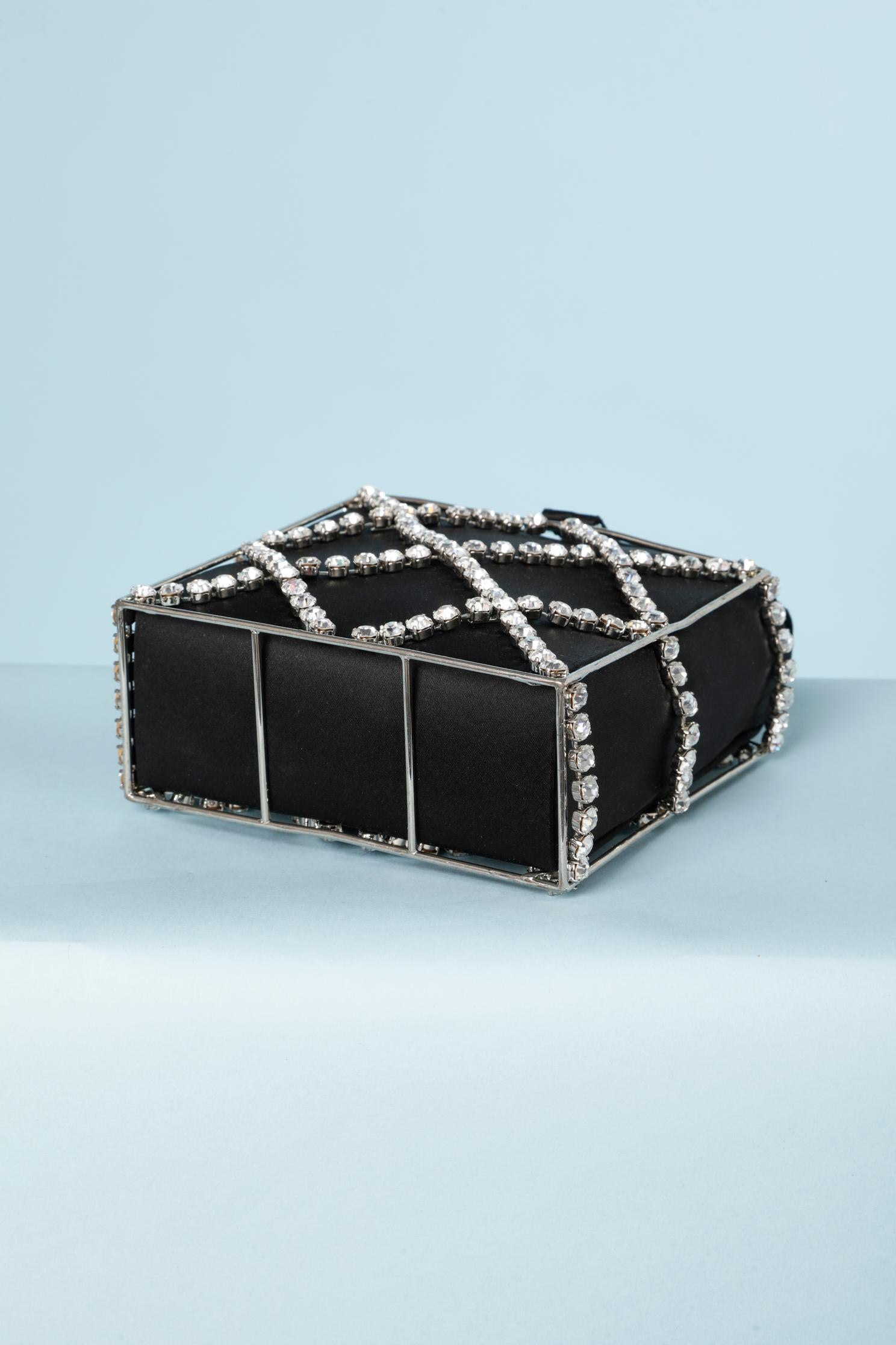 Cage evening bag in black satin and rhinestone Daniel Swarovski  In Good Condition For Sale In Saint-Ouen-Sur-Seine, FR