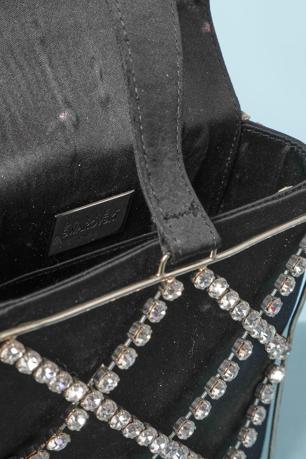 Women's Cage evening bag in black satin and rhinestone Daniel Swarovski For Sale