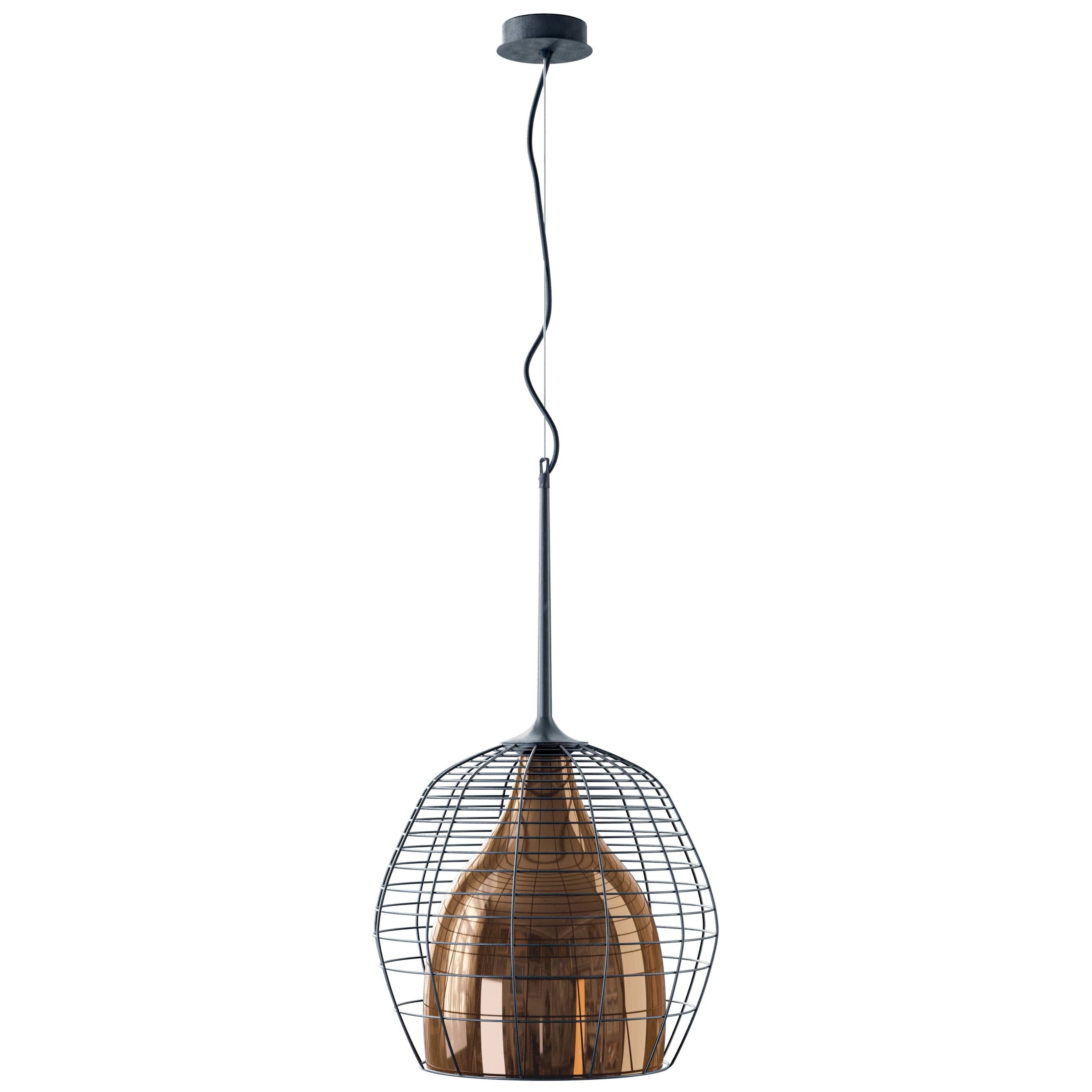 Cage Large Suspension in Black with Bronze Diffuser by Diesel Living For Sale