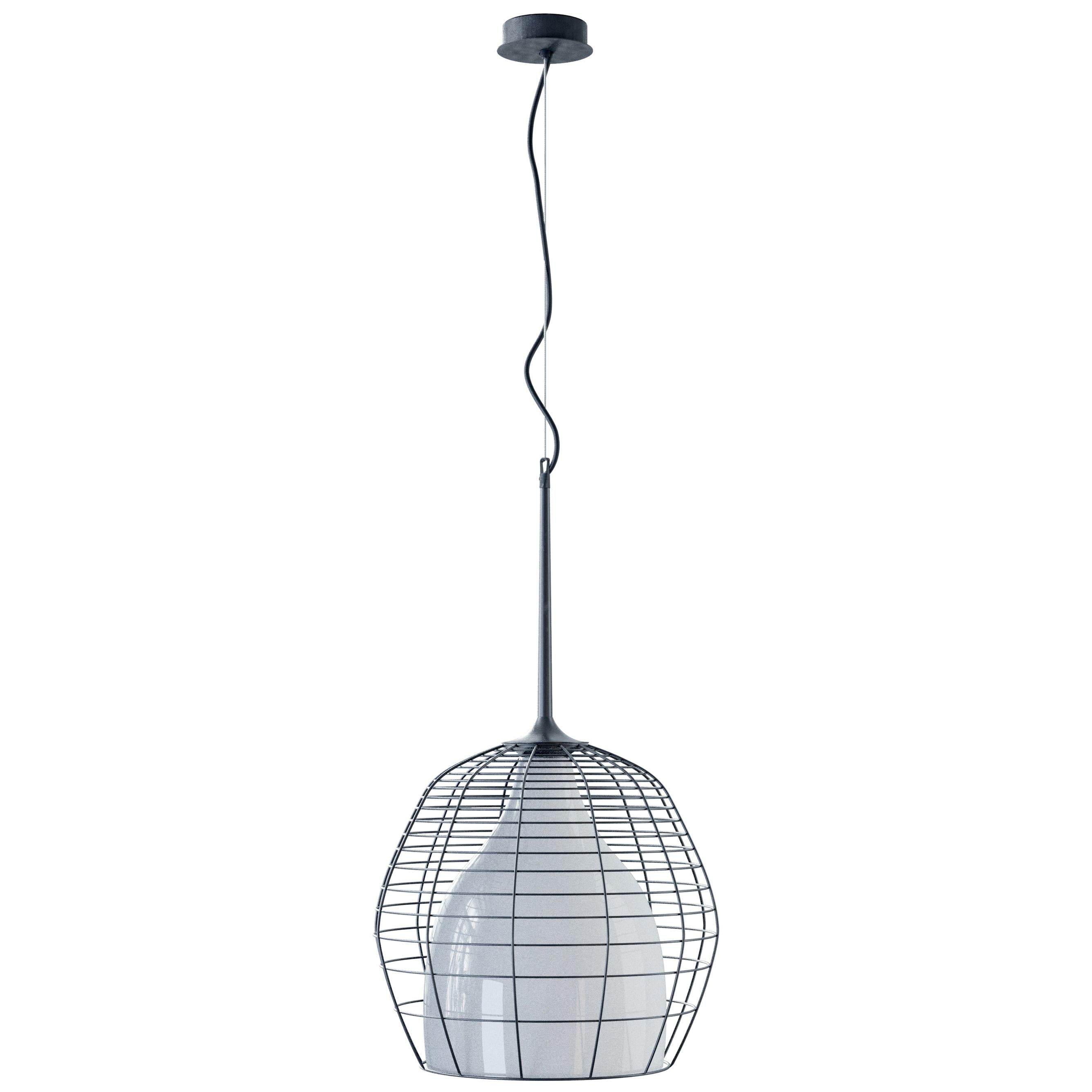 Cage Large Suspension in Black with White Diffuser by Diesel Living For Sale