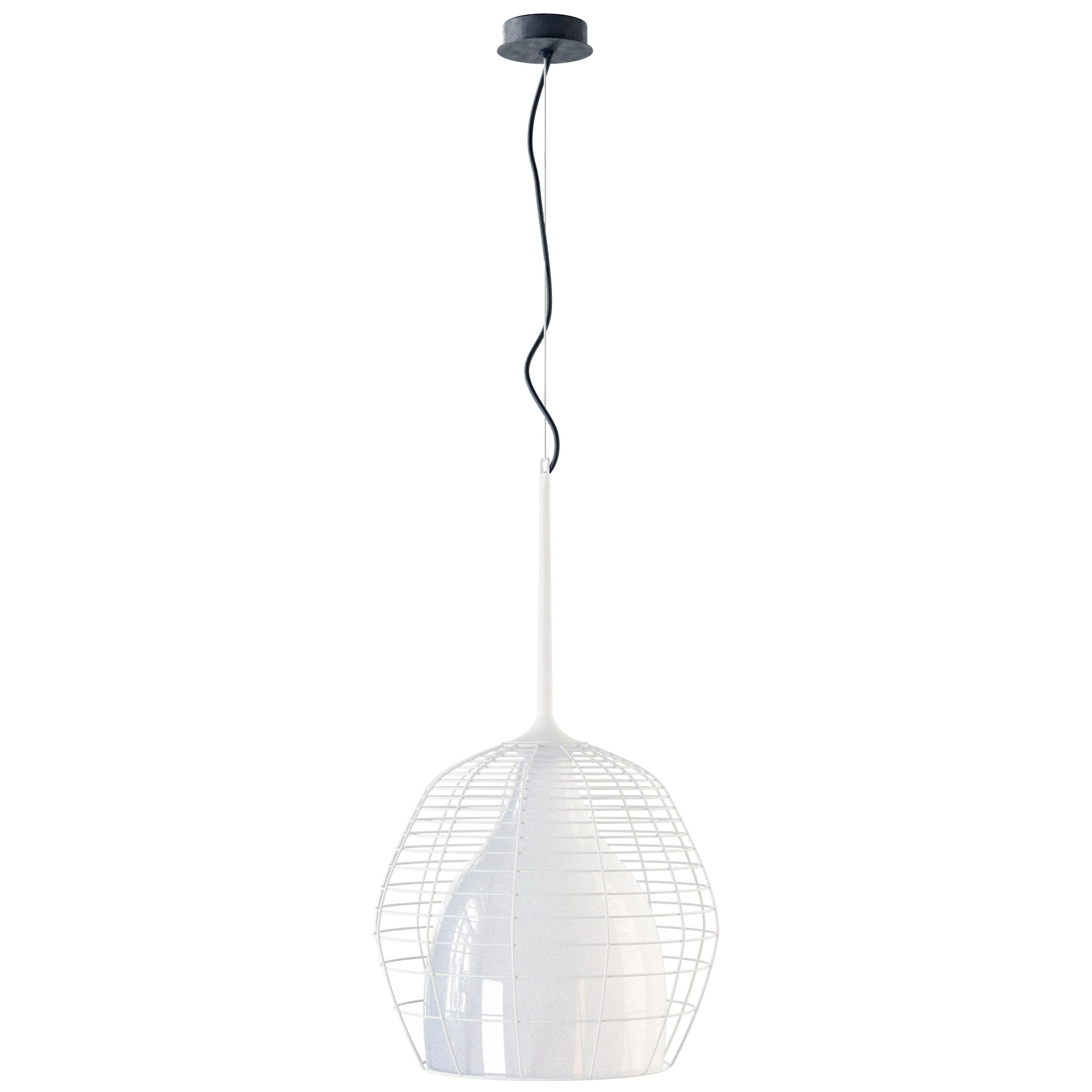 Grande suspension Cage blanche avec diffuseur blanc Diesel Living en vente