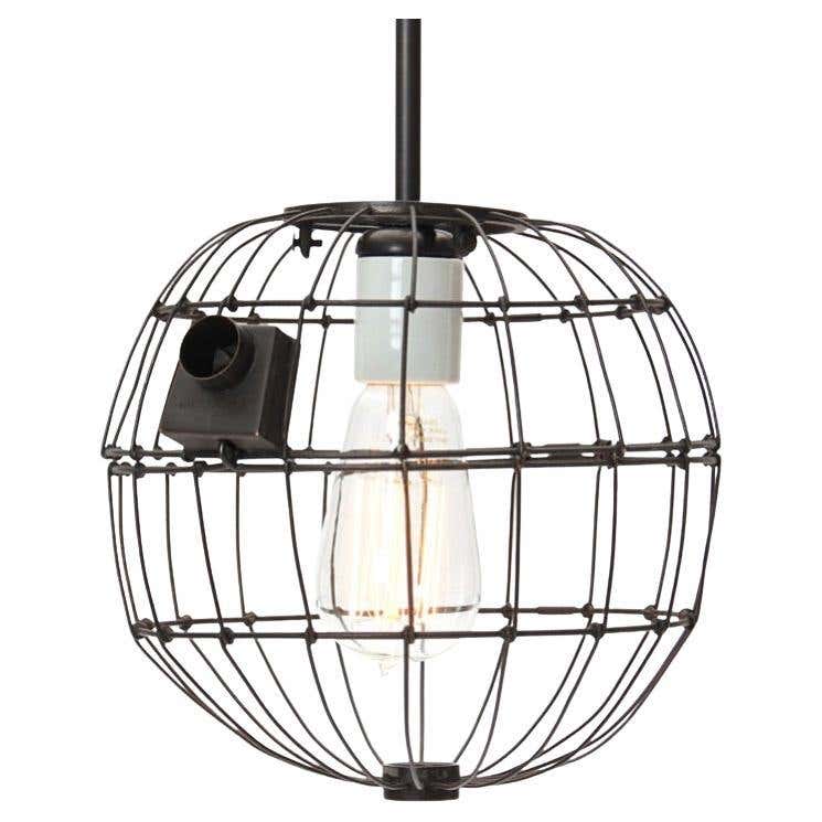 Industrial Bronze Caged Light Fixture For Sale at 1stDibs