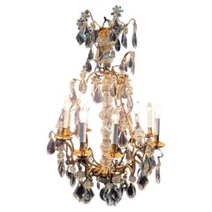 Cage Shaped Chandelier in Bronze and Crystal, Late 19th Early 20th Century