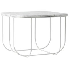 Cage Side Table by Form Us with Love, White Metal Frame with White Marble Top