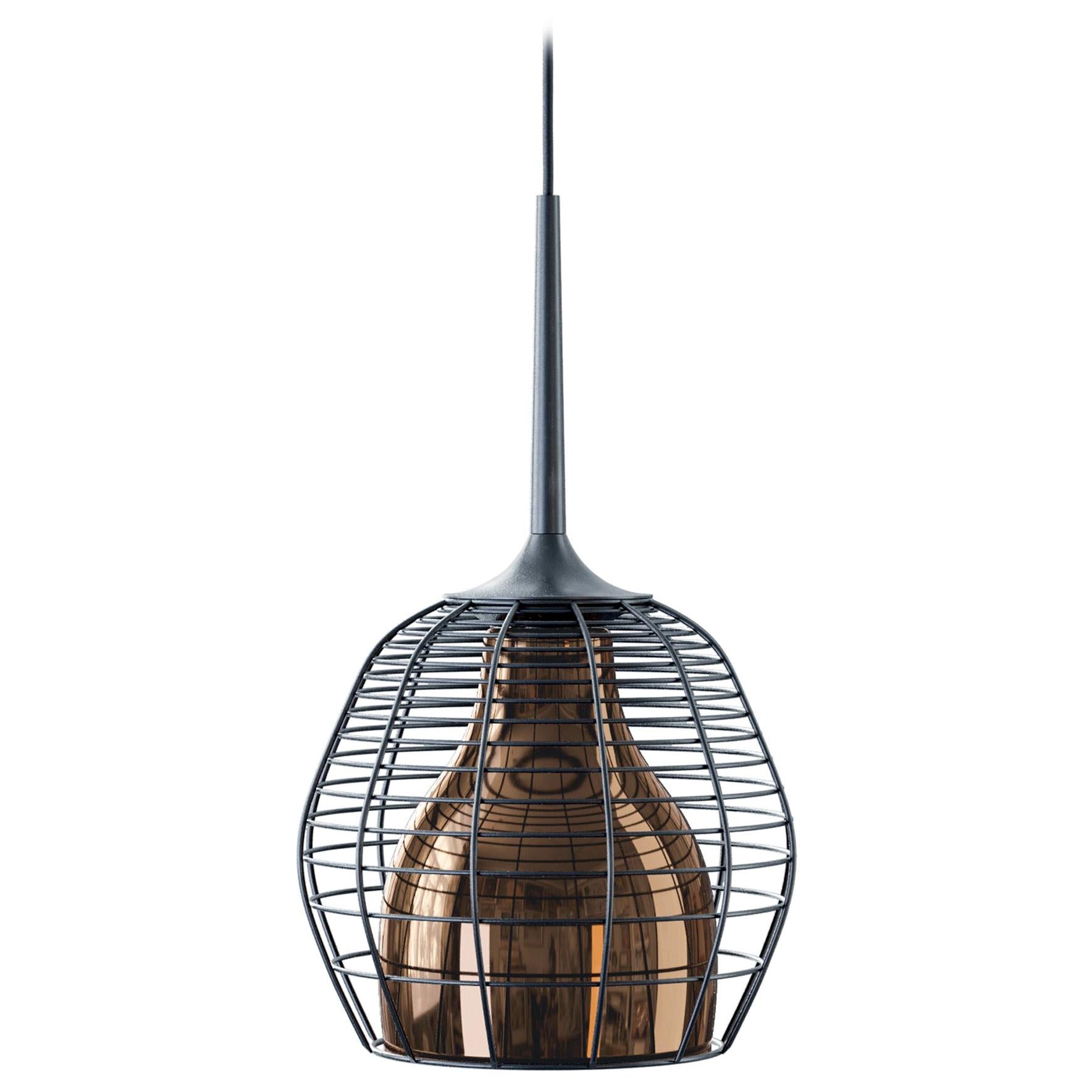 Cage Small Cluster Suspension in Black with Bronze Diffuser by Diesel Living For Sale