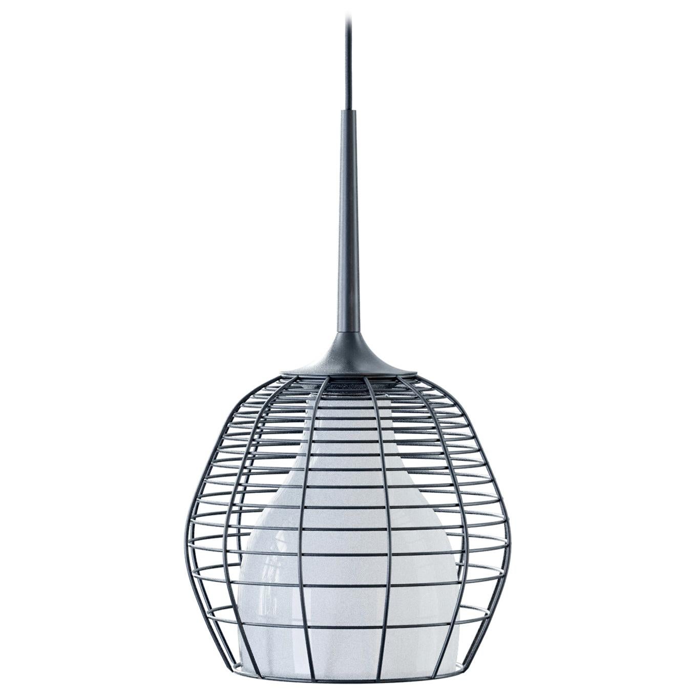 Cage Small Cluster Suspension in Black with White Diffuser by Diesel Living For Sale