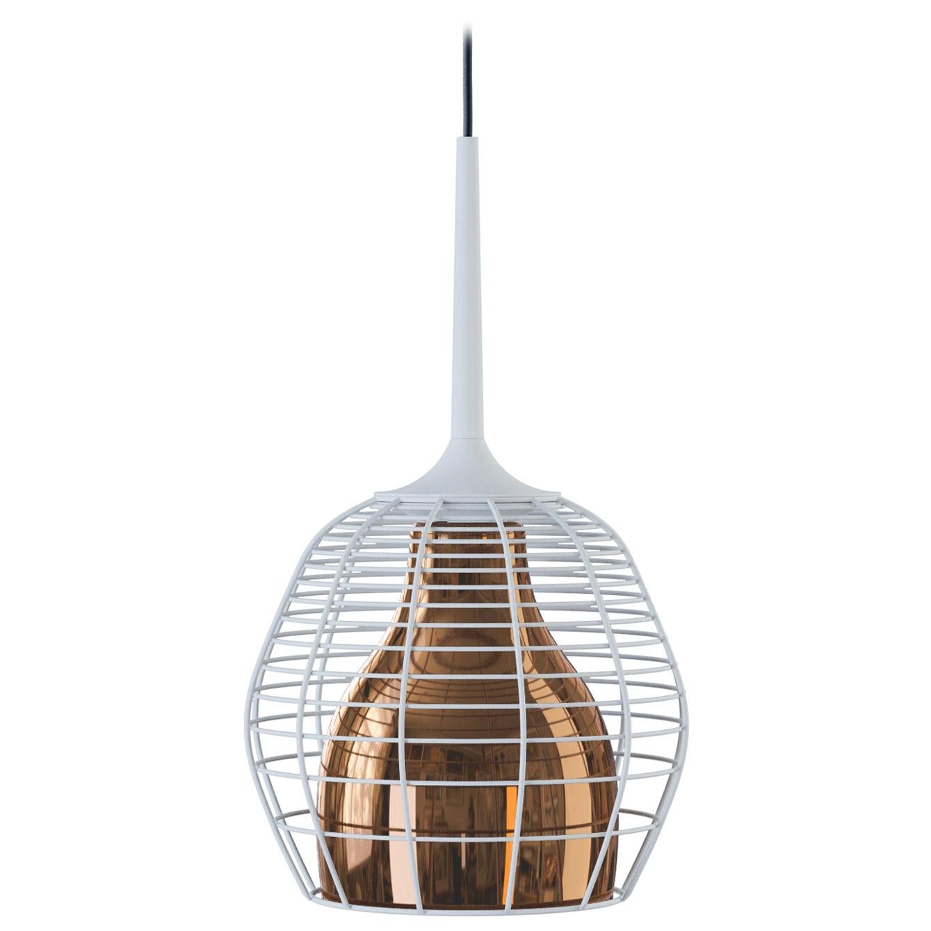 Petite suspension grappe Cage en blanc avec diffuseur en bronze de Diesel Living