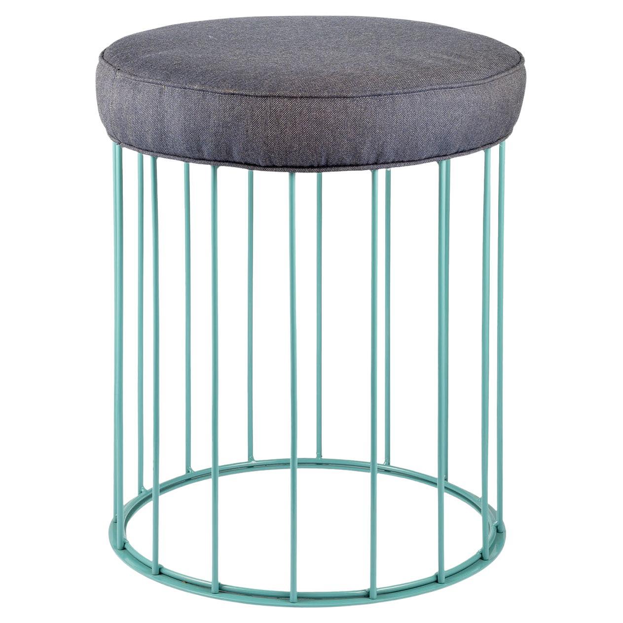 Cage Turquoise Blue Iron Stool