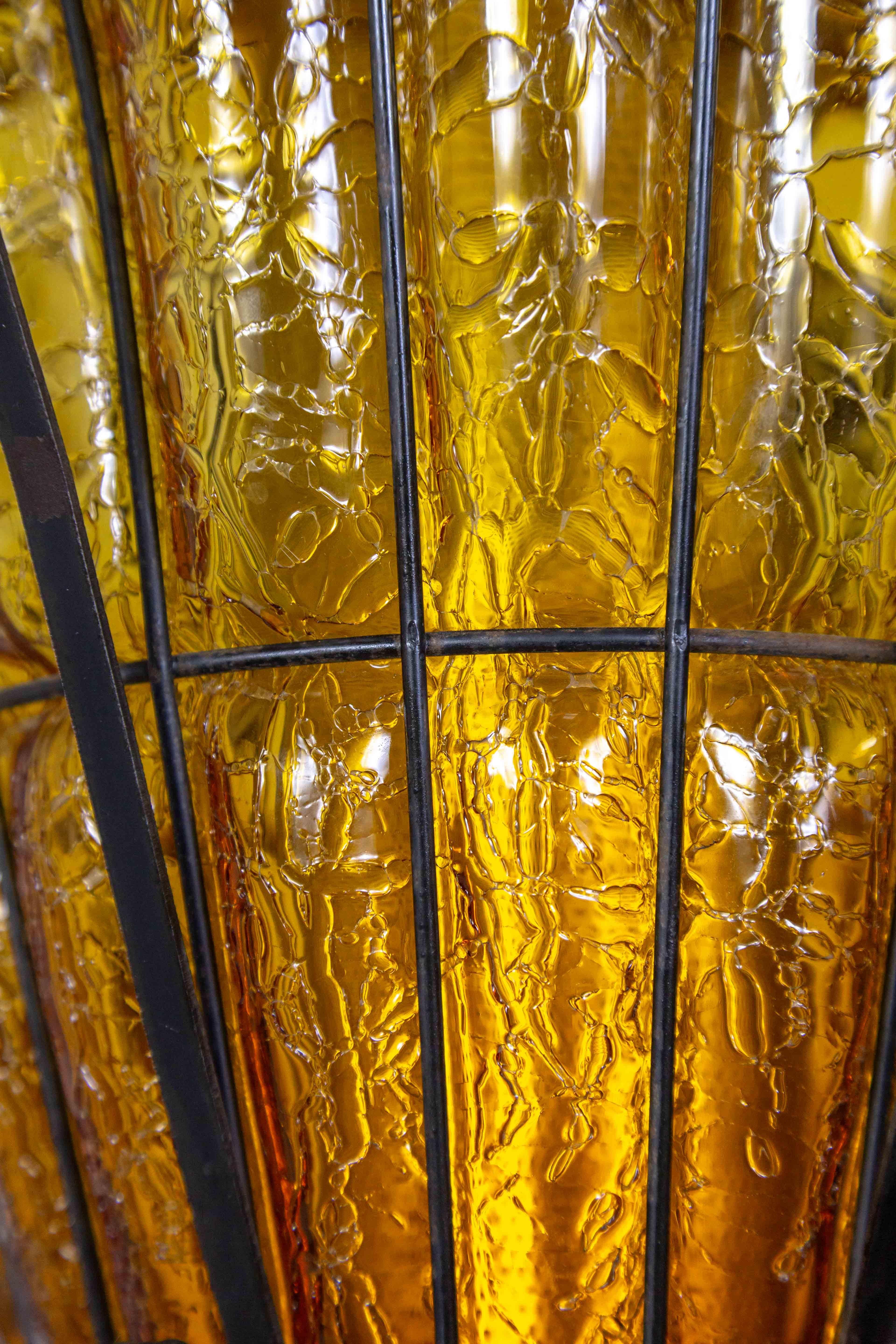 Caged Amber Glass Lantern For Sale 2