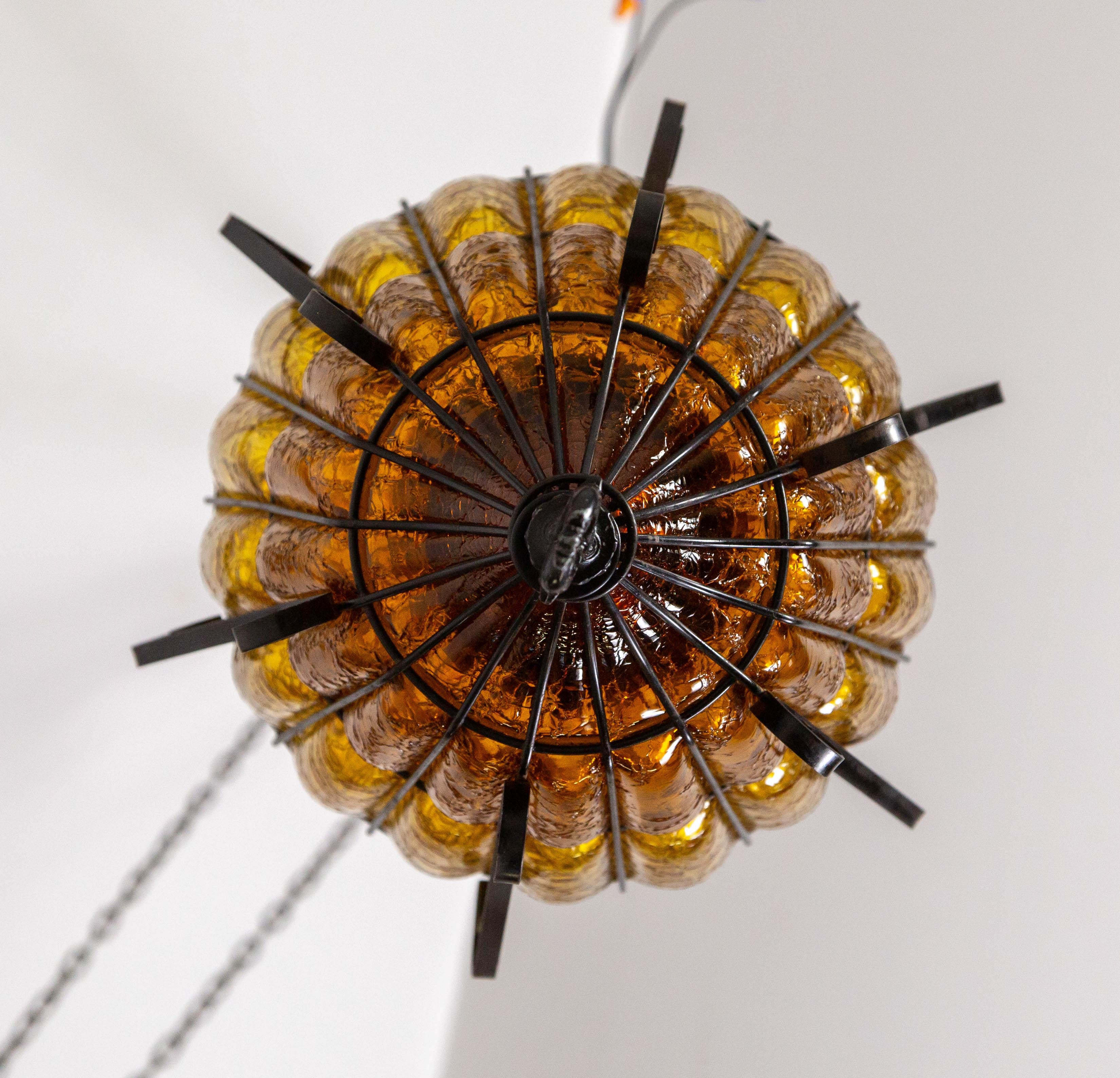 Caged Amber Glass Lantern For Sale 3