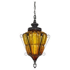 Caged Amber Glass Lantern