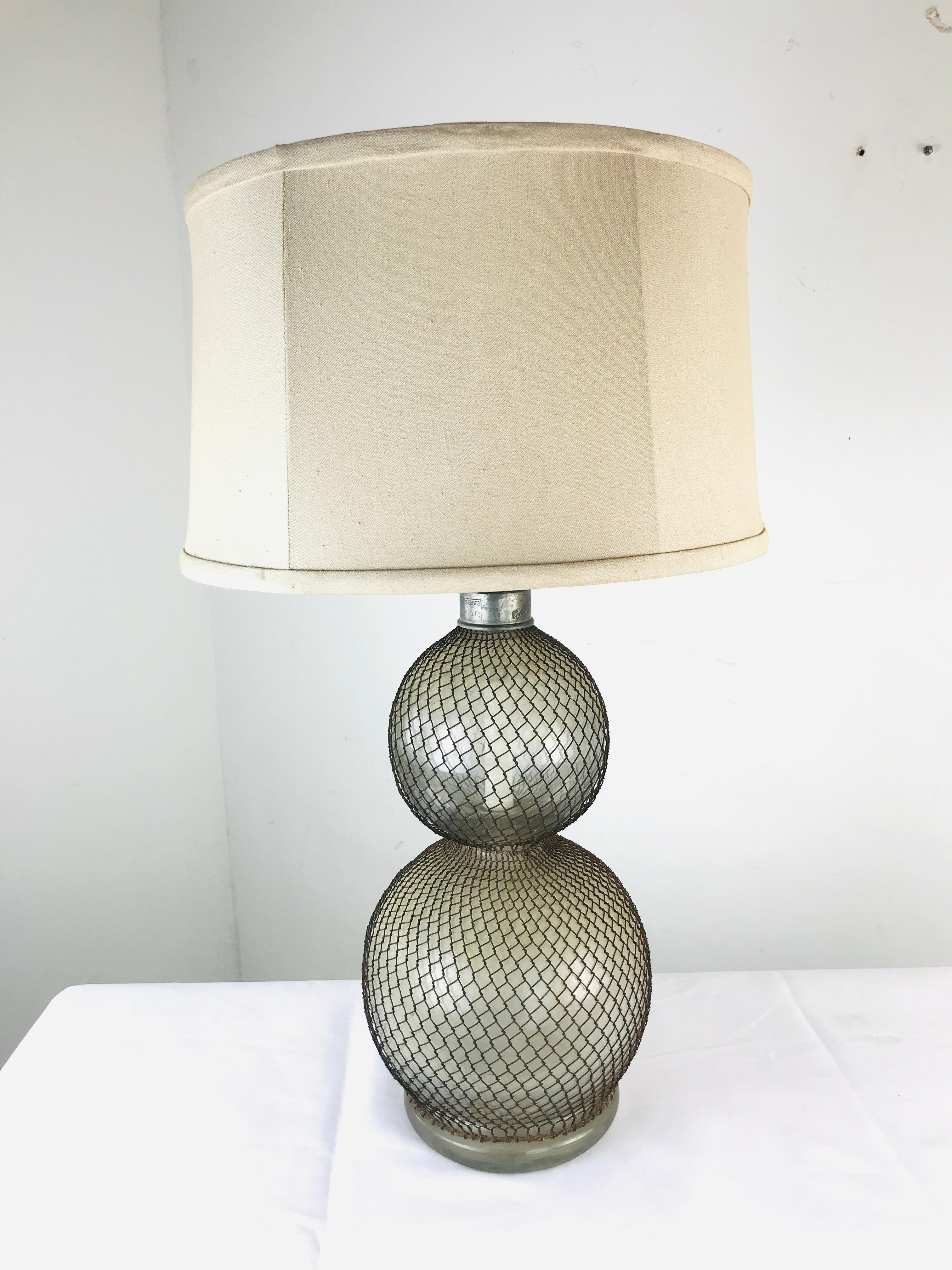English Caged Blown Glass Lamp For Sale