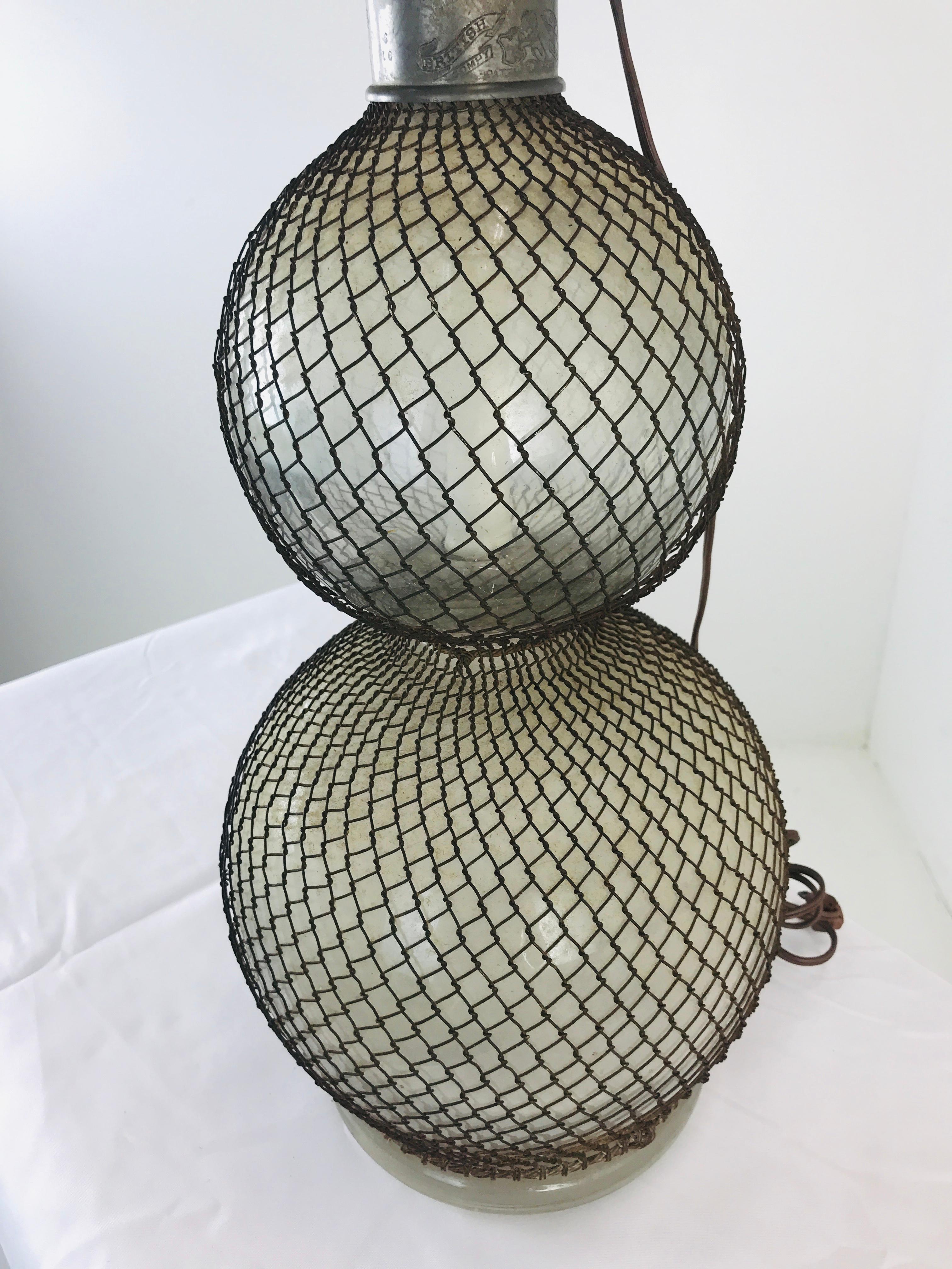 Caged Blown Glass Lamp In Good Condition For Sale In Dallas, TX
