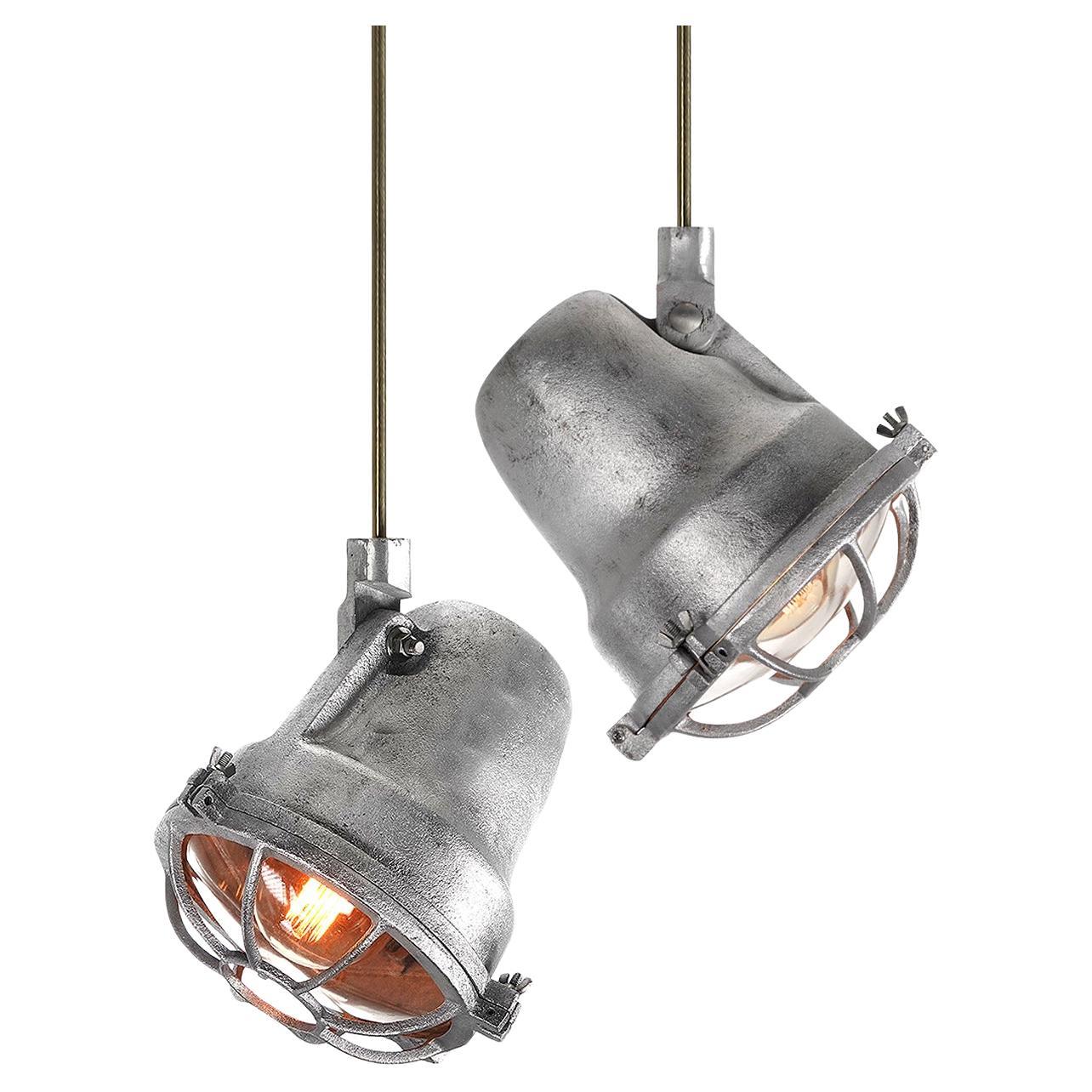 Caged Cast Aluminum Articulated Industrial Spot Lights - Pair For Sale