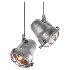 Caged Cast Aluminum Articulated Industrial Spot Lights - Pair