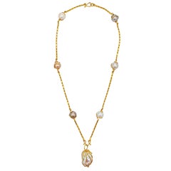 Caged 28mm Baroque Pearl 22 Karat Gold Pendant Necklace