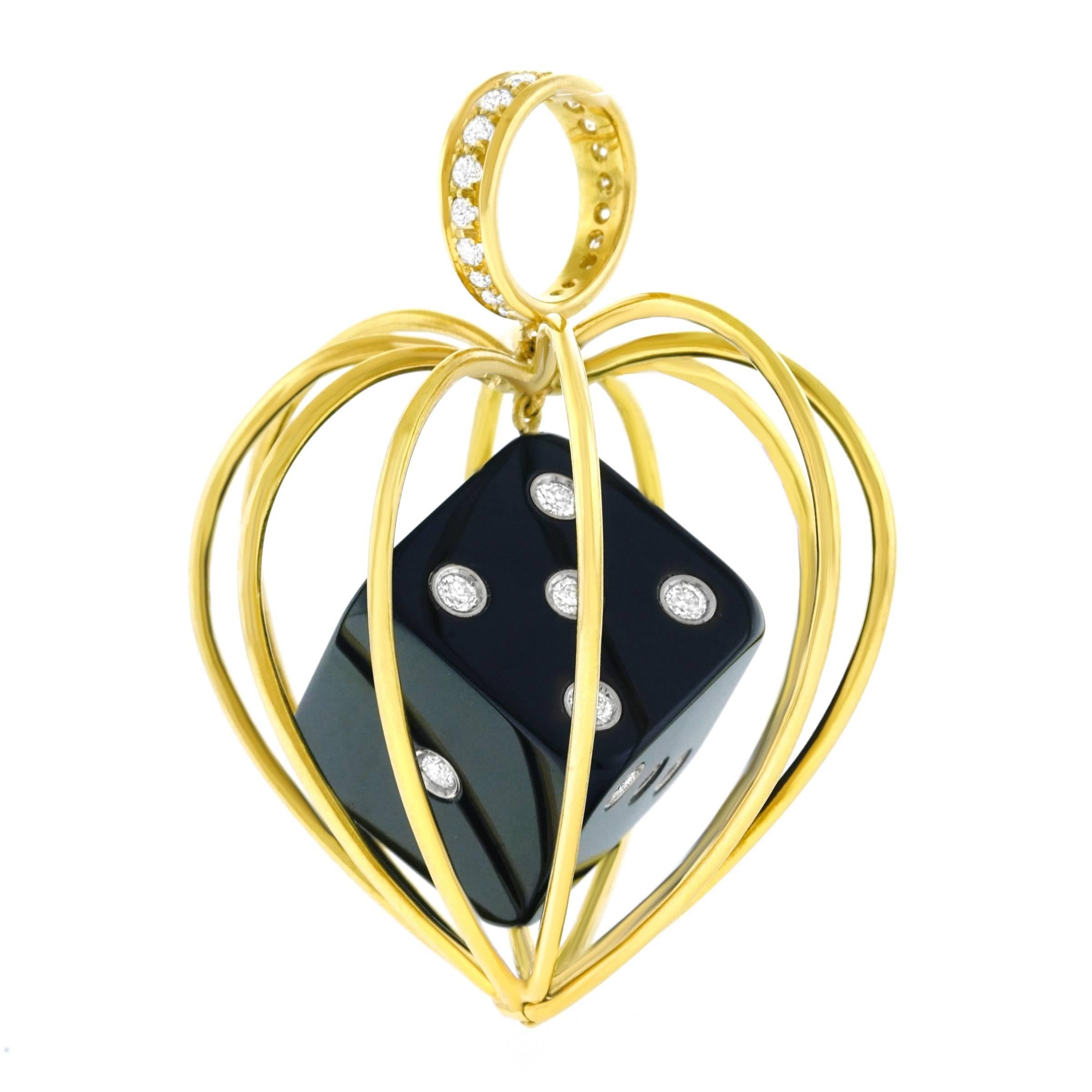 Caged Dice Gold Pendant In Excellent Condition In Litchfield, CT