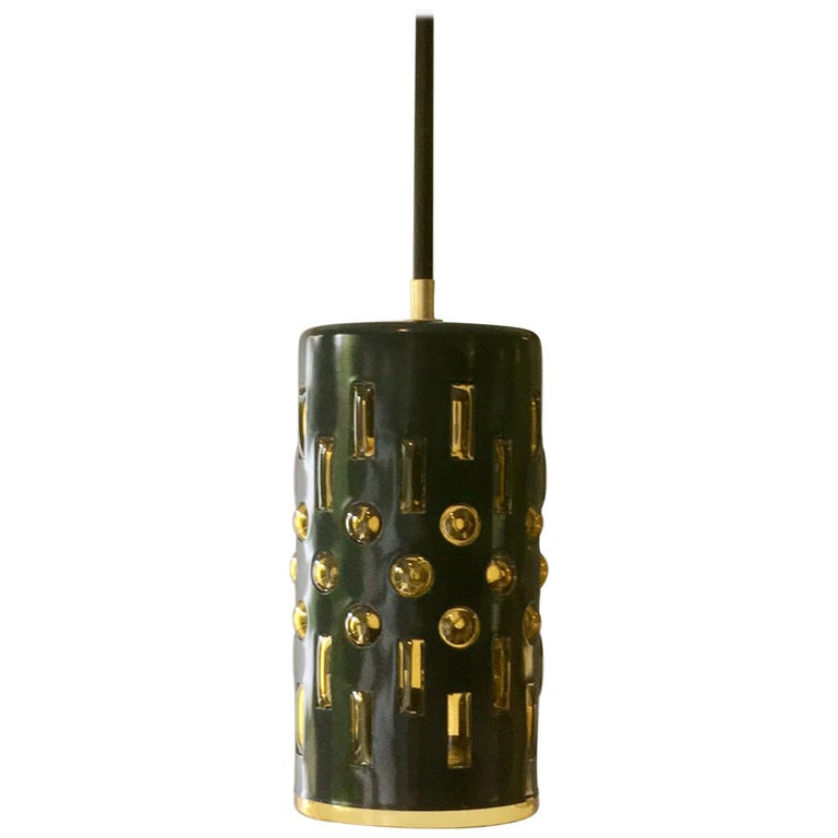 Midcentury Metal Pendant Light in Blue/Black with Amber Glass Lining, Euopean 1