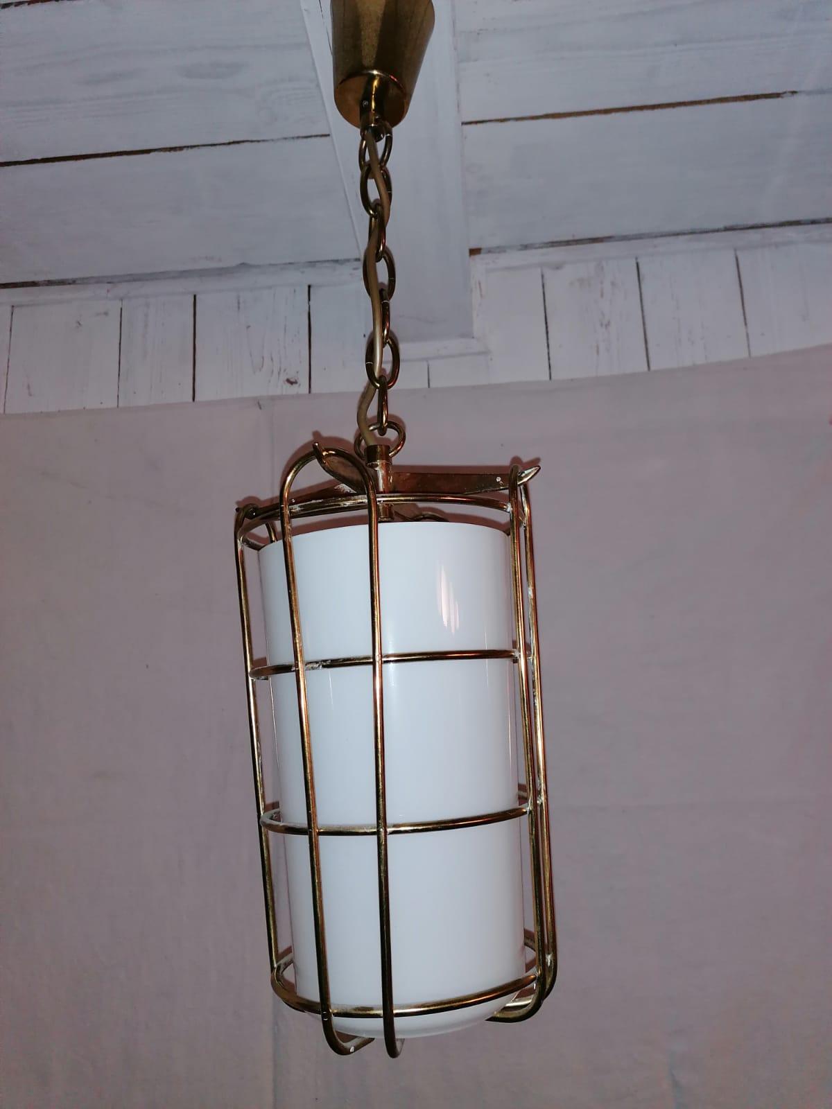 Caged Opaline Glass Pendant Lamp For Sale 4