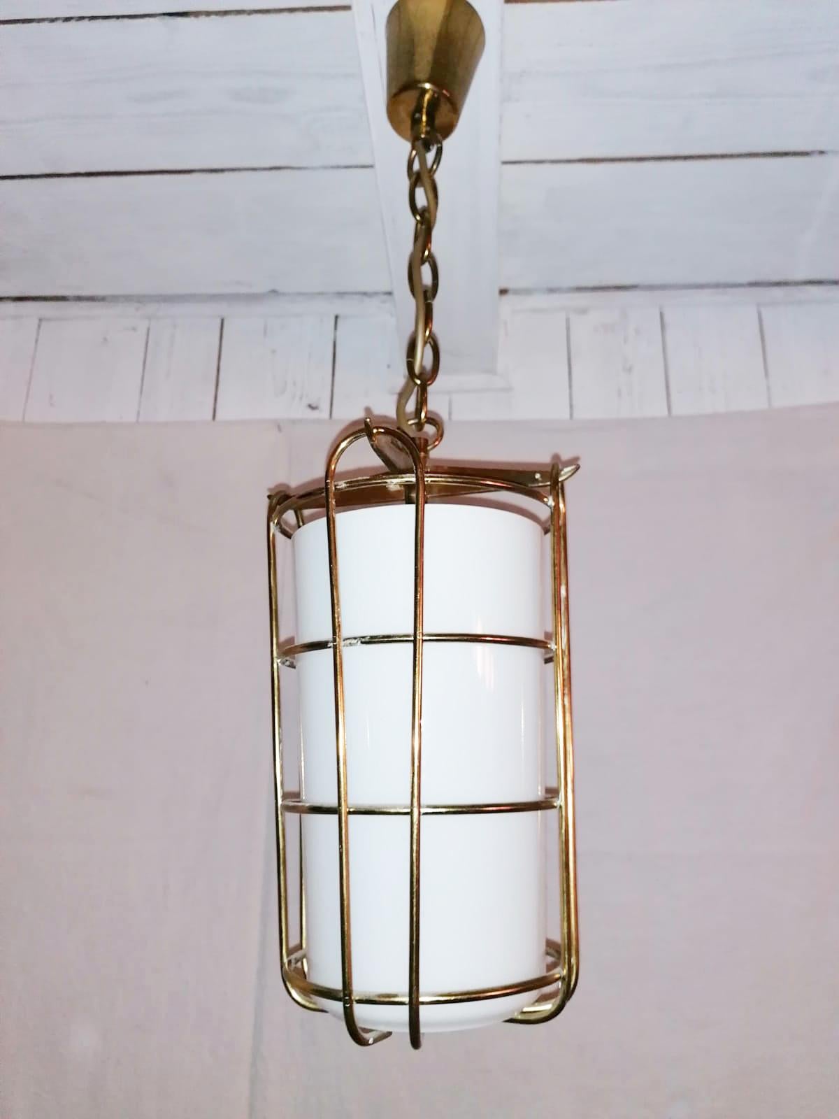 Caged Opaline Glass Pendant Lamp For Sale 5