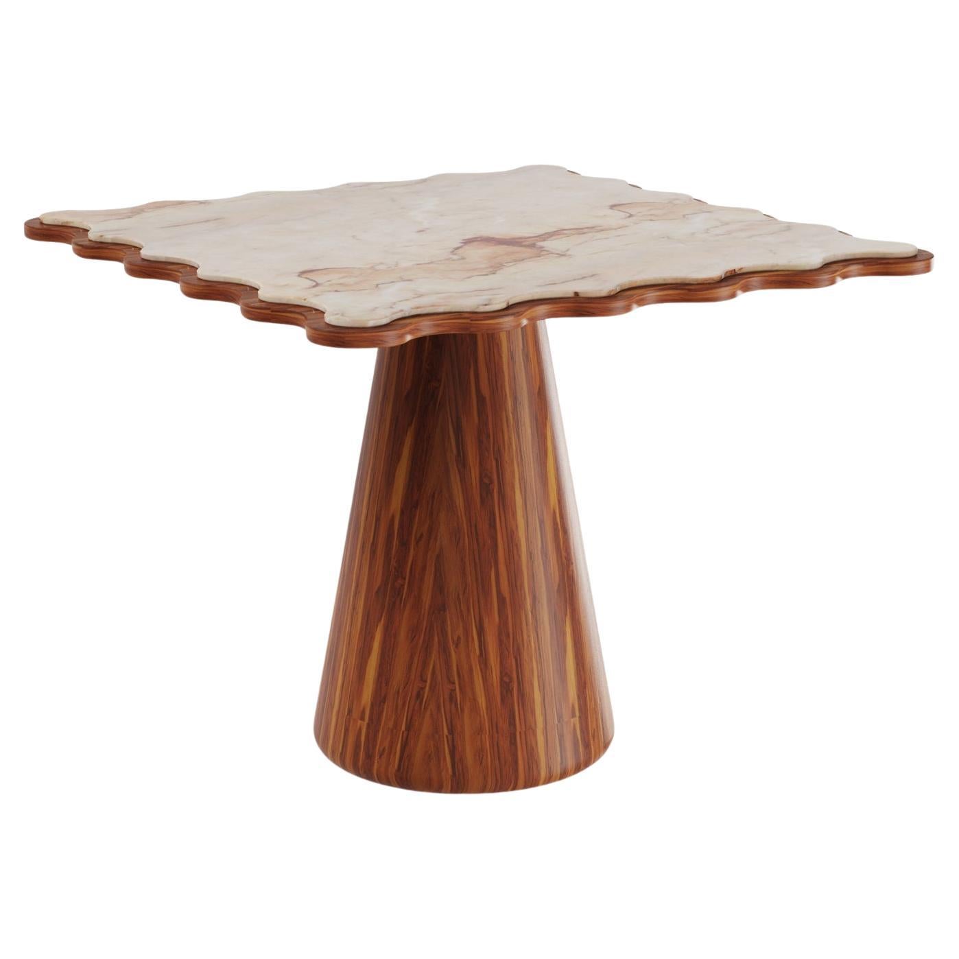 Cagliari Outdoor Dining Table in Iroko Wood with Aegean Rose Marble Top
