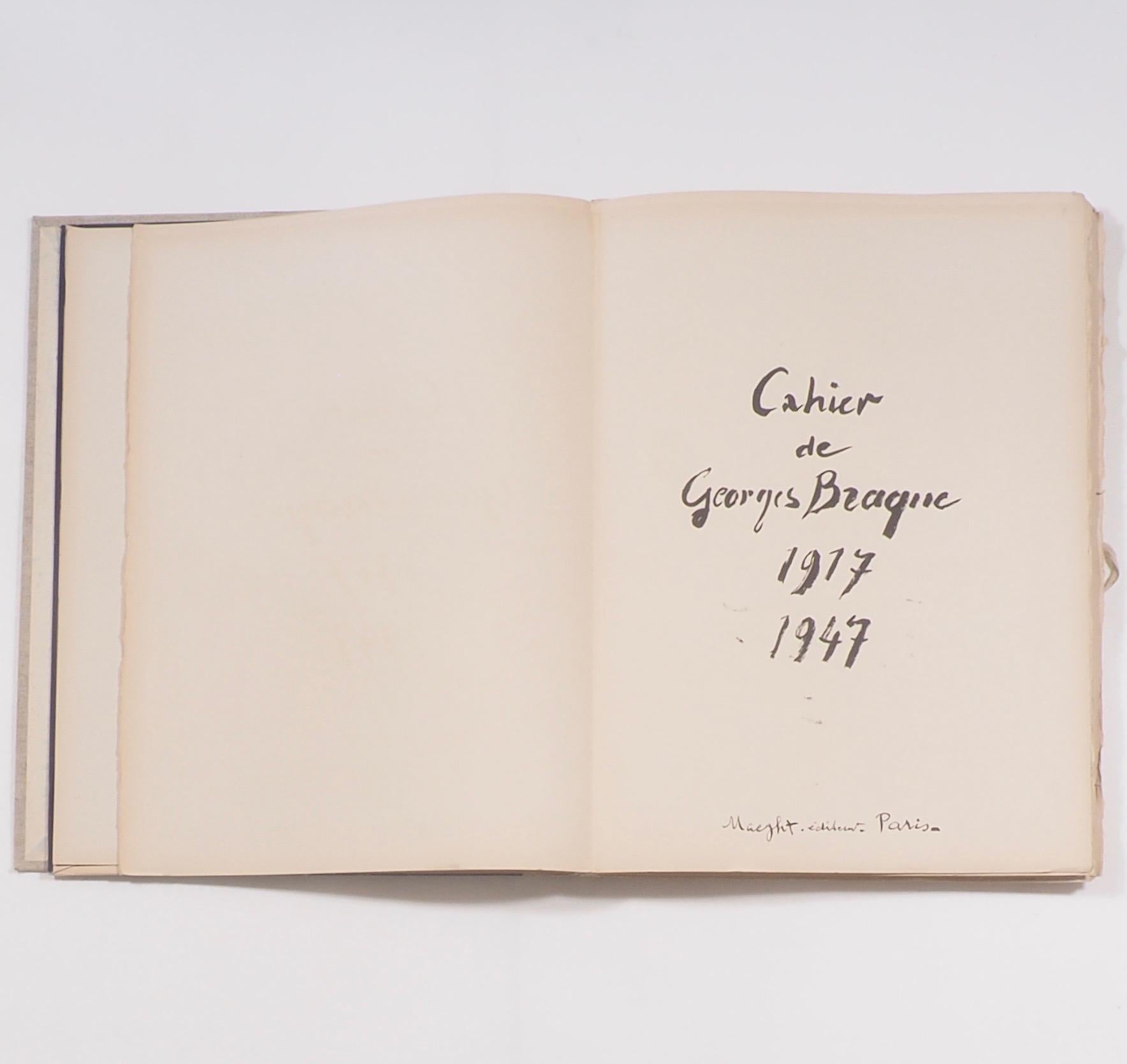 Cahier de Georges Braque 1917-1955.  
Published by Paris: Maeght Éditeur First Edition 1956. Printed by Fernand Mourlot.

A simply beautiful portfolio, overseen and designed entirely by the artist and rare to find in such excellent condition.In