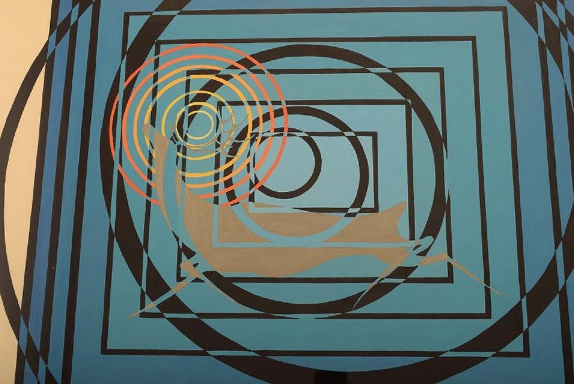 Inconnu Cai, artiste inconnu, Tempera sur papier, composition abstraite, datée de 1973 en vente