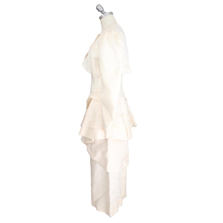Cailan'd Beige Vintage Wedding Dress Silk Beige 1980s In Good Condition For Sale In Brindisi, Bt