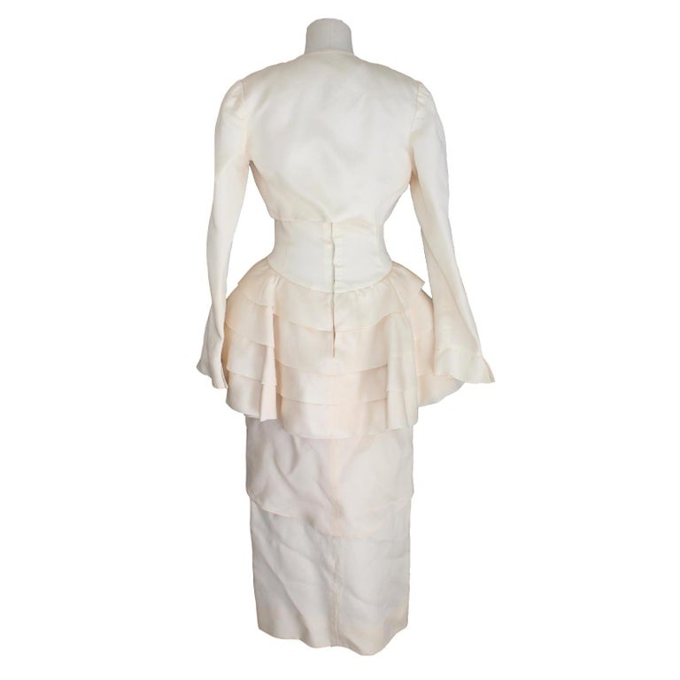 Women's Cailan'd Beige Vintage Wedding Dress Silk Beige 1980s For Sale