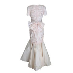 Cailan'd Vintage Mermaid Wedding Dress Pink Silk Short Sleeve 1980s
