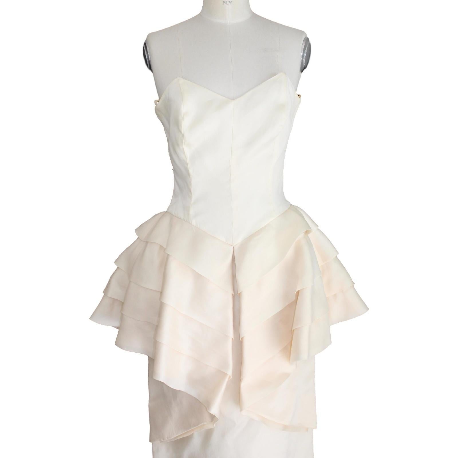 Cailan'd Beige Vintage Wedding Dress Silk Beige 1980s In Good Condition In Brindisi, Bt