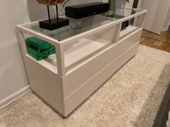 Cain Originals, Modern White Oak and Lucite Dresser with Milk Glass